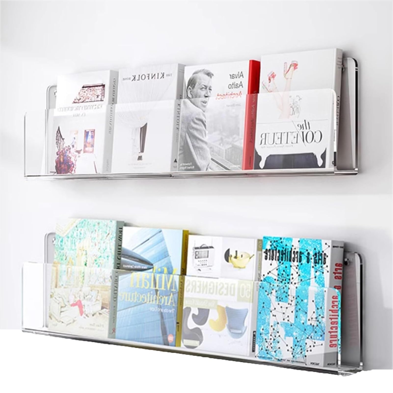 JOUFNING 2Pack File Organizer for Desk - Acrylic Magazine Holder Wall Mounted, Display Clear Brochure Holder Magazine Rack, Hanging Bookshelf Literature Storage Shelf(80cm)
