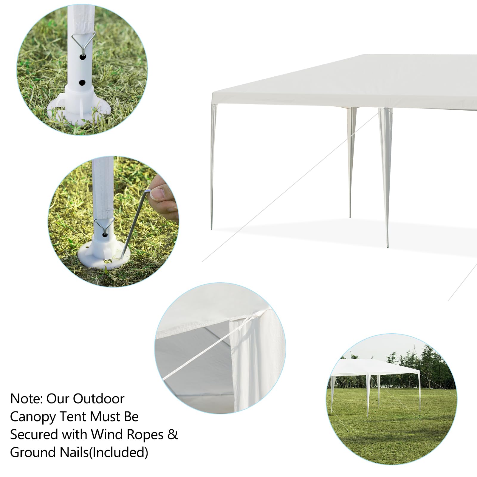 KOMFOTTEU Tenda da Giardino Pieghevole, 3 x 9 m, Impermeabile, Portatile, con Tubi Metallici e Connessione Forte, Gazebo con Corde e Picchetti per Feste, Eventi, Campeggio, Bianco