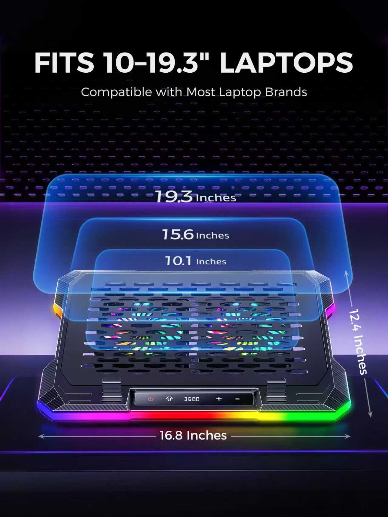 ChillCore 2 ventole staccabili RGB Gaming Laptop Cooling Pad, raffreddamento rapido per laptop da 15,6-49 cm, controllo della velocità variabile, 8 altezze regolabili - K6 RGB