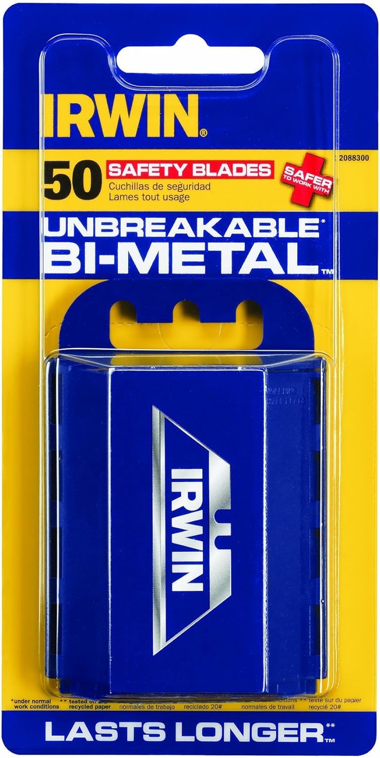 IRWIN 2088300 Safety Knife Blades, 50 Pack, Blue "Packaging may vary" - Utility Knives - 