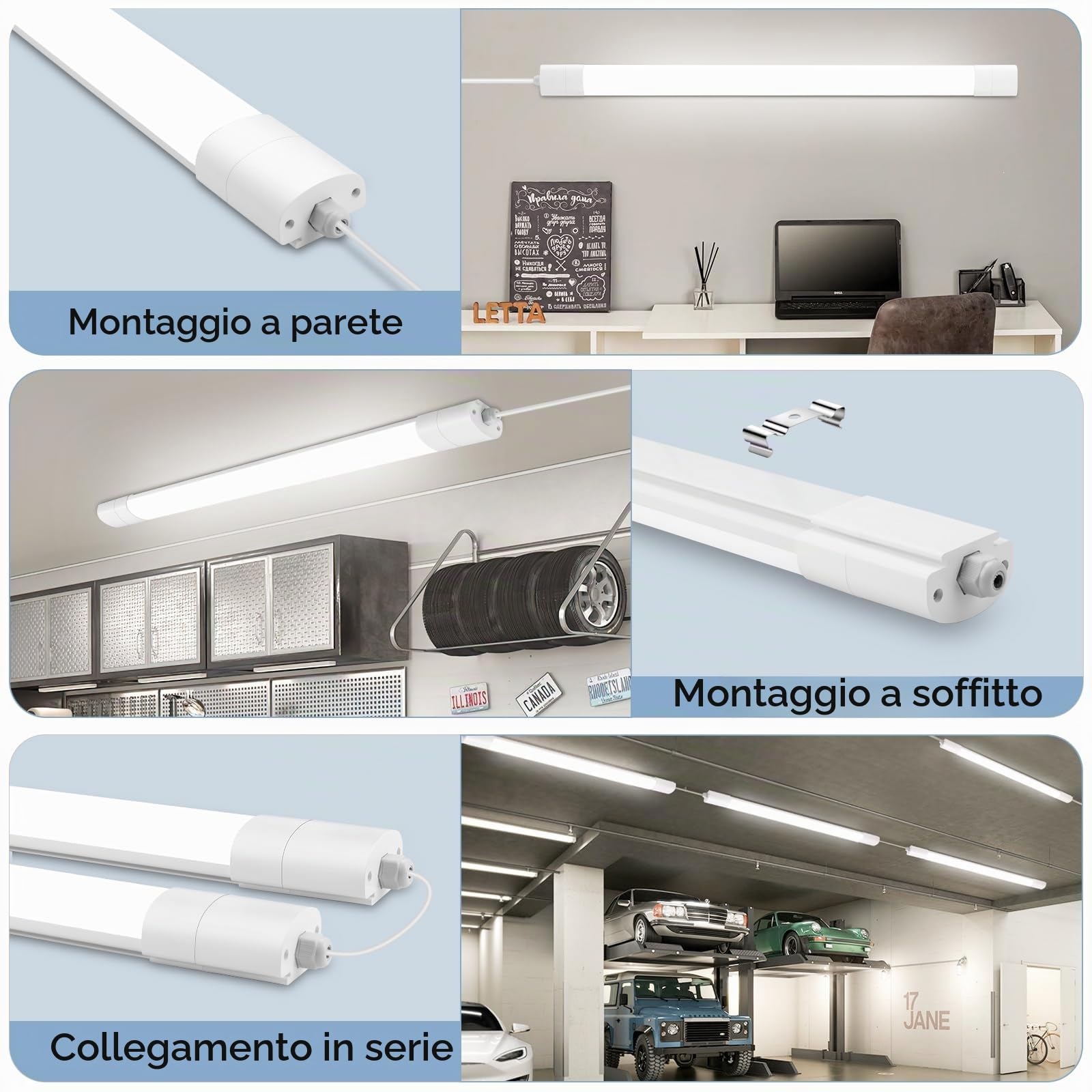 Plafoniera LED Lineare da Soffitto 120 CM - 36W - con Chip LED ad Alte Prestazioni - Lampada Rettangolare 4400 Lumen IP65 per Parete, Garage, Negozio - Tubo - Luce 4000K Bianca Naturale