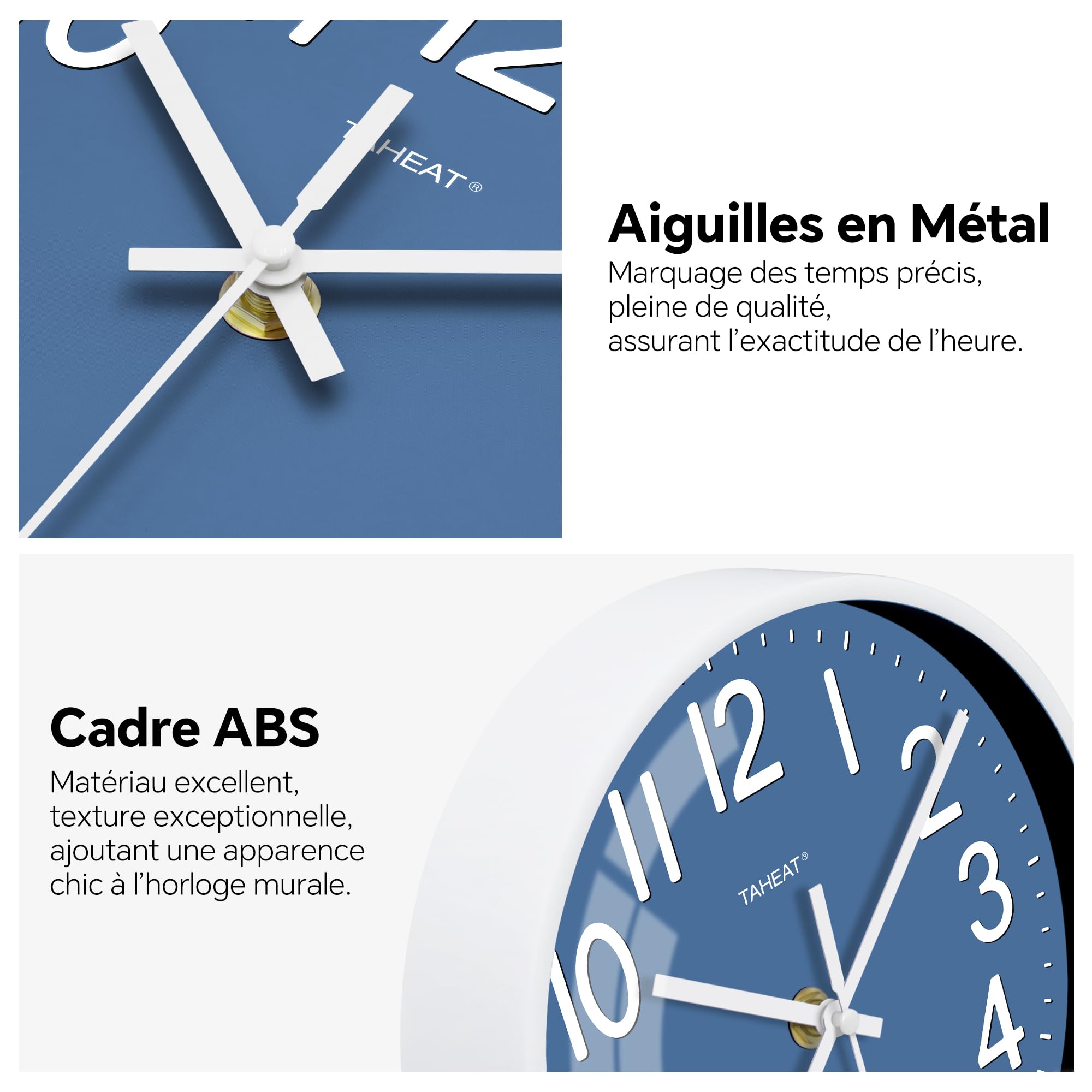 TAHEAT Horloge Murale Bleue 20 cm, Horloge à Quartz Silencieuse, Décoration Moderne