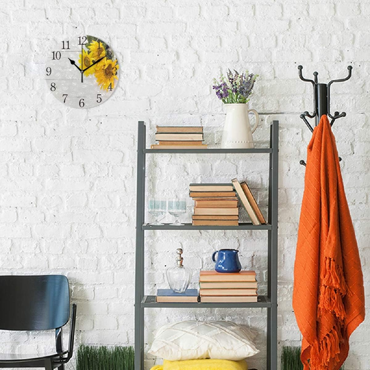 Mnsruu Yellow Sunflowers White Round Wall Clock, Silent Non Ticking Oil Painting for Bedroom Living Room Office School Home Decor - Image 5