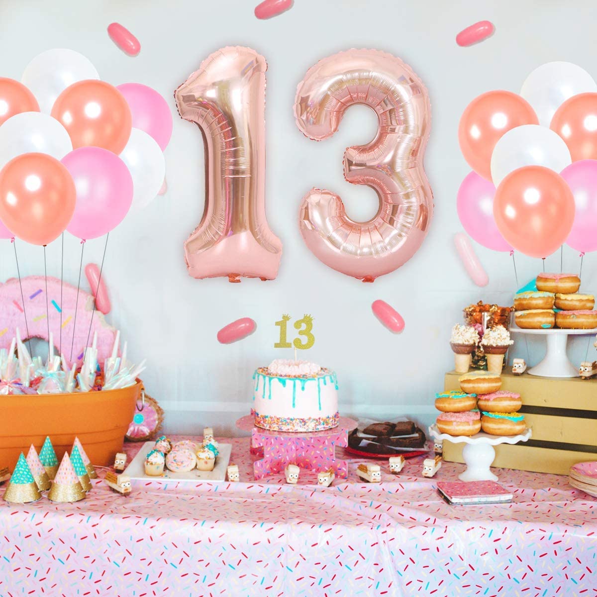 Decoraciones De Cumpleaños Número 13 Color Oro Rosa Con El Número 13,  Guirnalda De Estrellas Centelleantes Metálicas, Telón De Fondo Para Niñas  De 13 Años, Cumpleaños De Trece Años, Suministros, image size:1200x1200