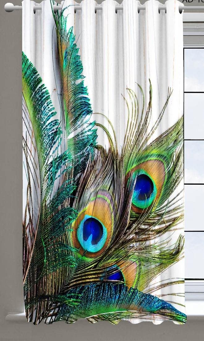 Honger Polyester 3D Digital Printed Pack of 1 Pecs Curtain for Living Room Use 3D Peacock Feather Print Curtain for 4 x 5 Feet Window Curtain-picture-34