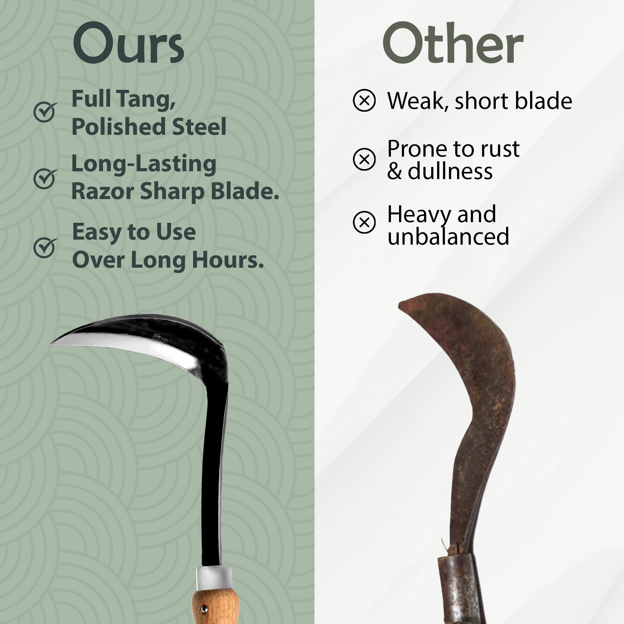 Muldale Japanische Rasierhacke mit ergonomischem Holzgriff, gebogenes Handhackenblatt für manuelles Jäten und Gartenarbeiten
