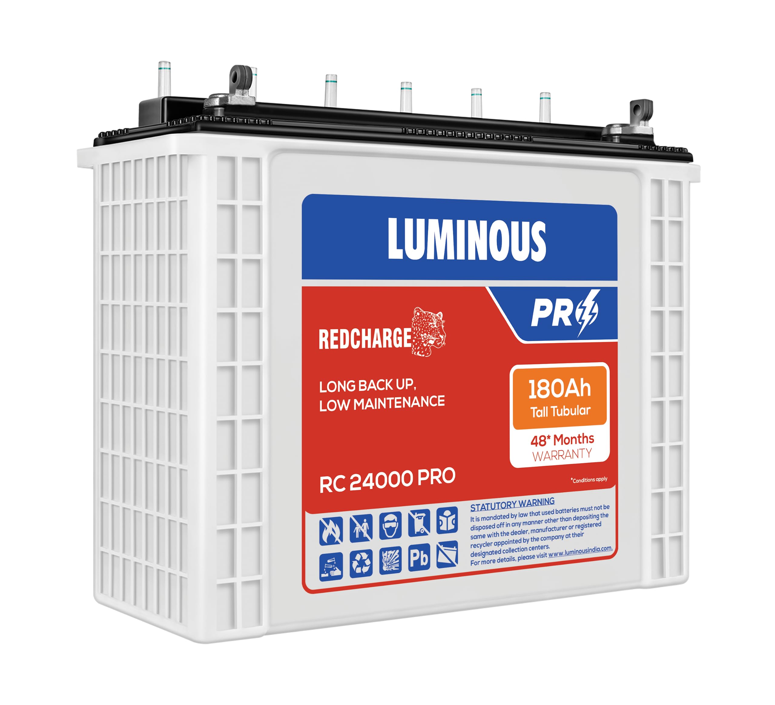 Luminous Red Charge RC 24000 PRO 180 Ah/12V Recyclable Tall Tubular Inverter Battery for Home, Office and Shops-image-49
