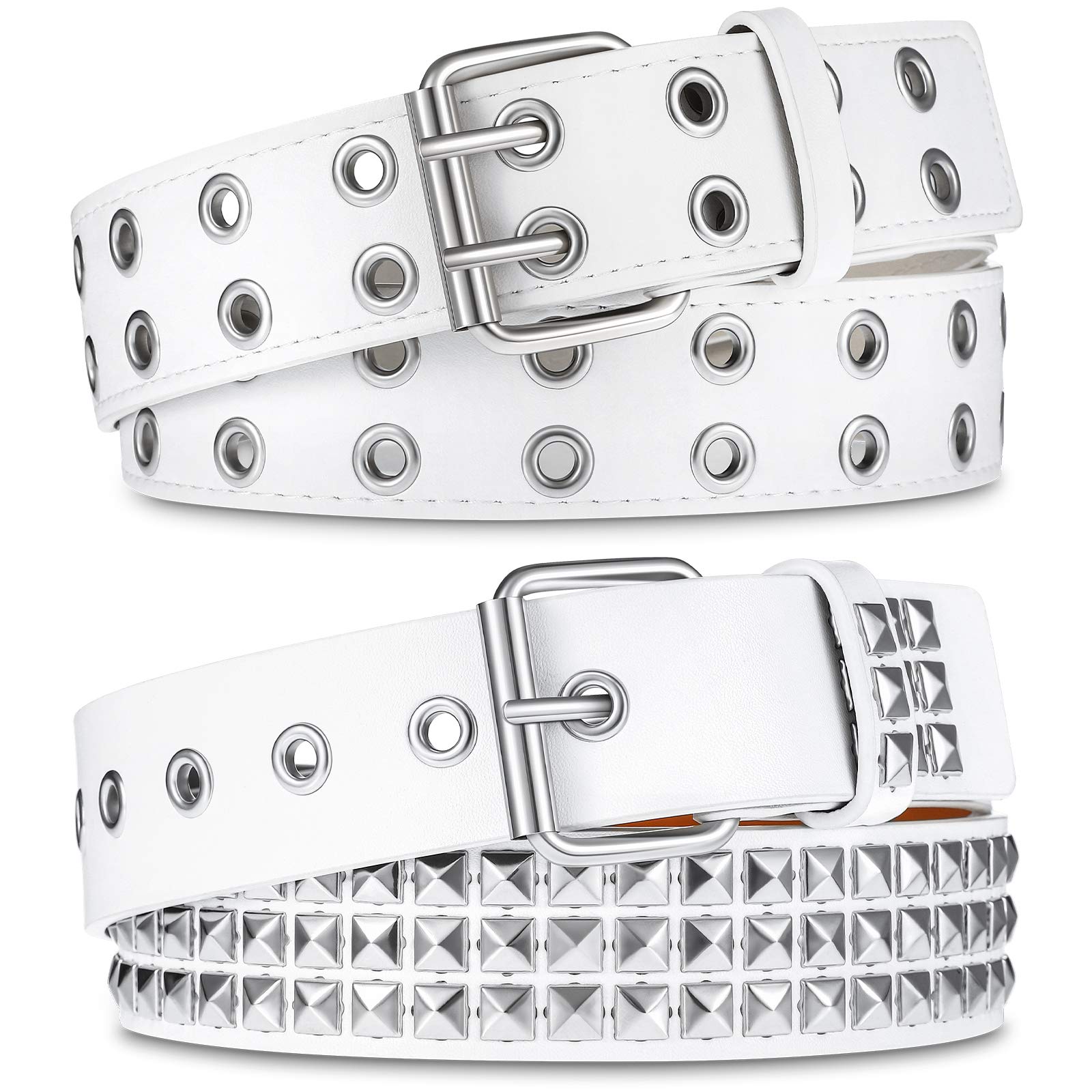 Syhood 2 Pcs Studded Belt for Women Men, PU Leather