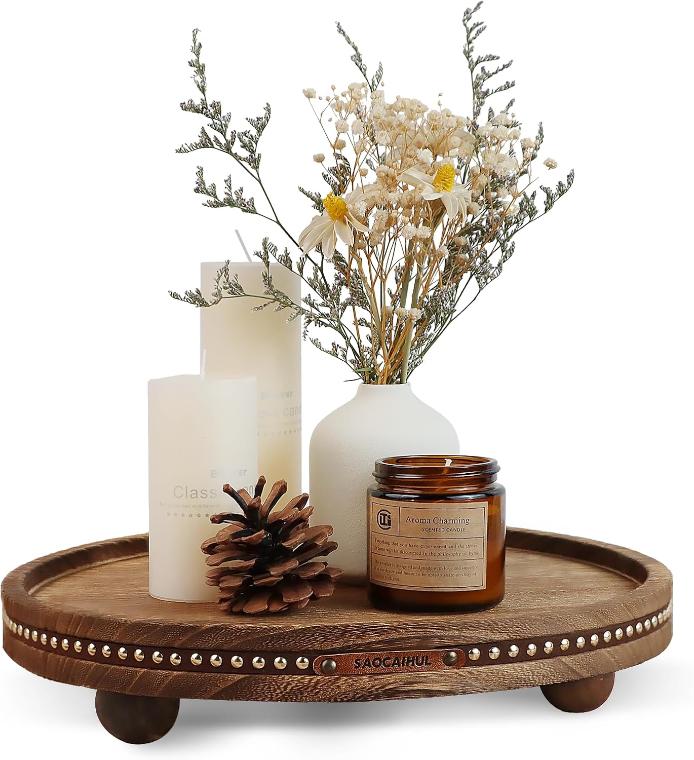 Decor Decorative Round Tray 11.81in for Home Decor for Coffee Table Farmhouse Kitchen Table Living Room Bathroom Centerpiece Tray Decor Rustic