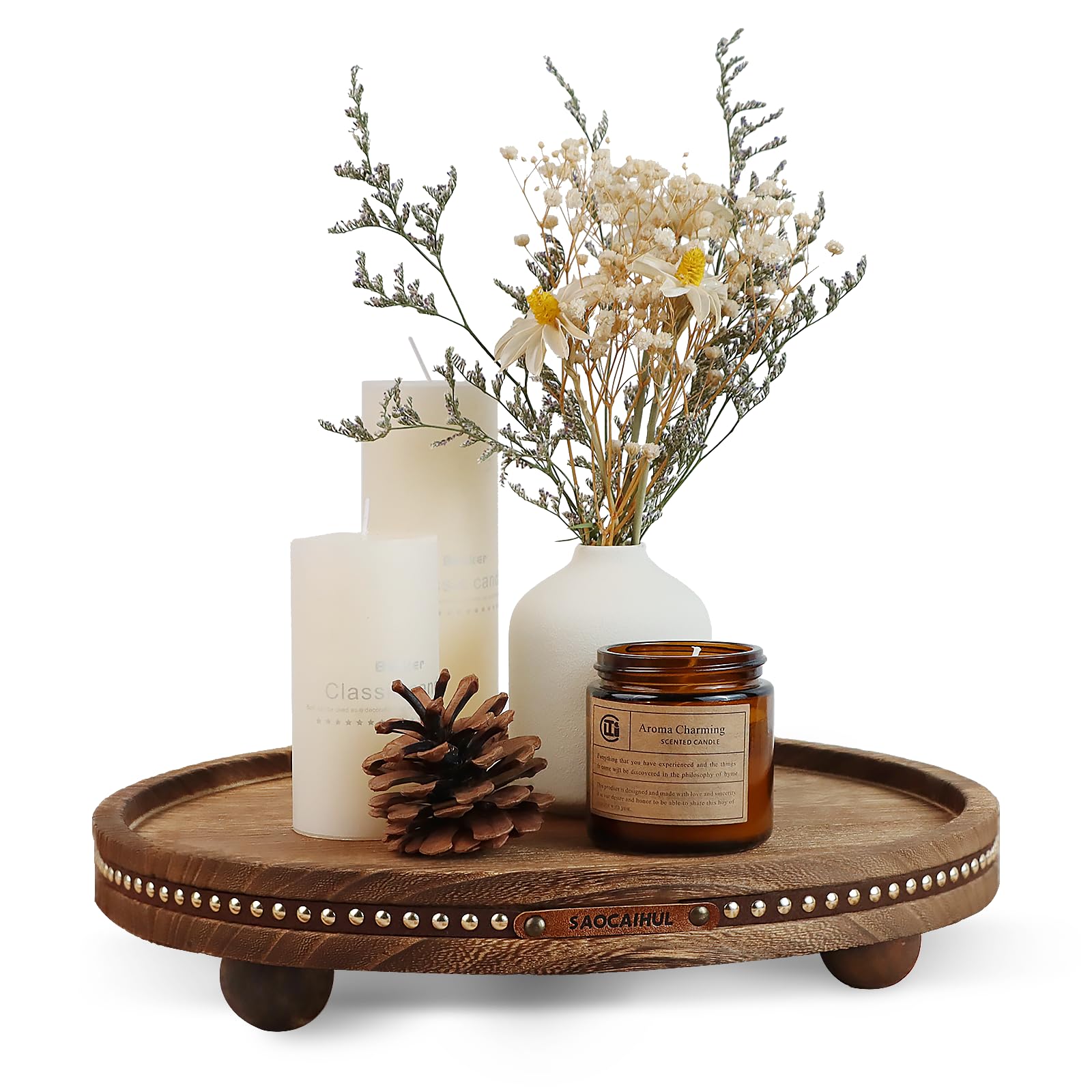 Decor Decorative Round Tray 11.81in for Home Decor for Coffee Table Farmhouse Kitchen Table Living Room Bathroom Centerpiece Tray Decor