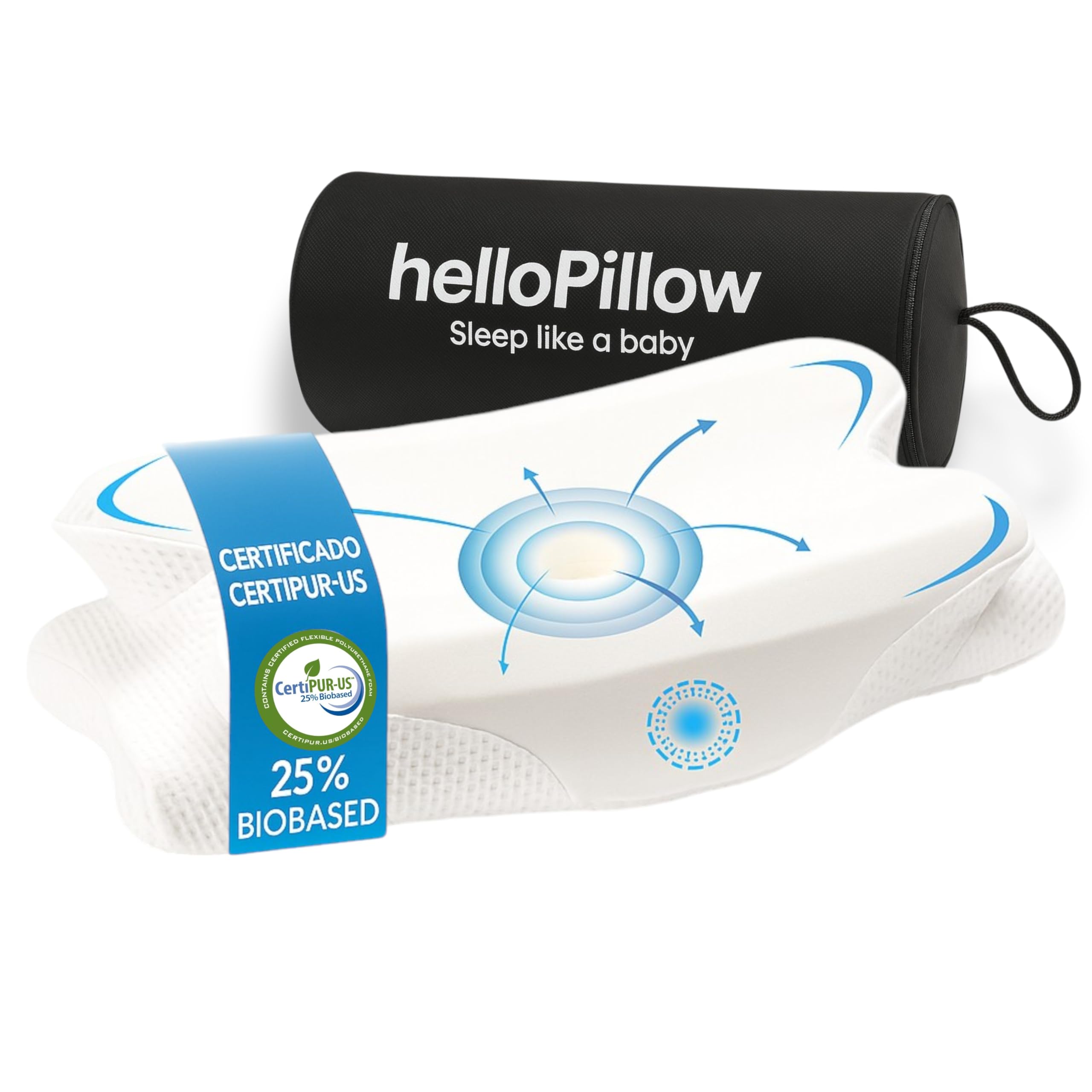HelloPillow - Almohada Cervicales y Cuello de Espuma Viscoelastica, Almohada Ortopedica, Almohada Ergonómica para Dormir de Lado y Boca Arriba, 60 x 35 x 8/12 cm | (Blanco) OEKO-TEX STANDARD 100