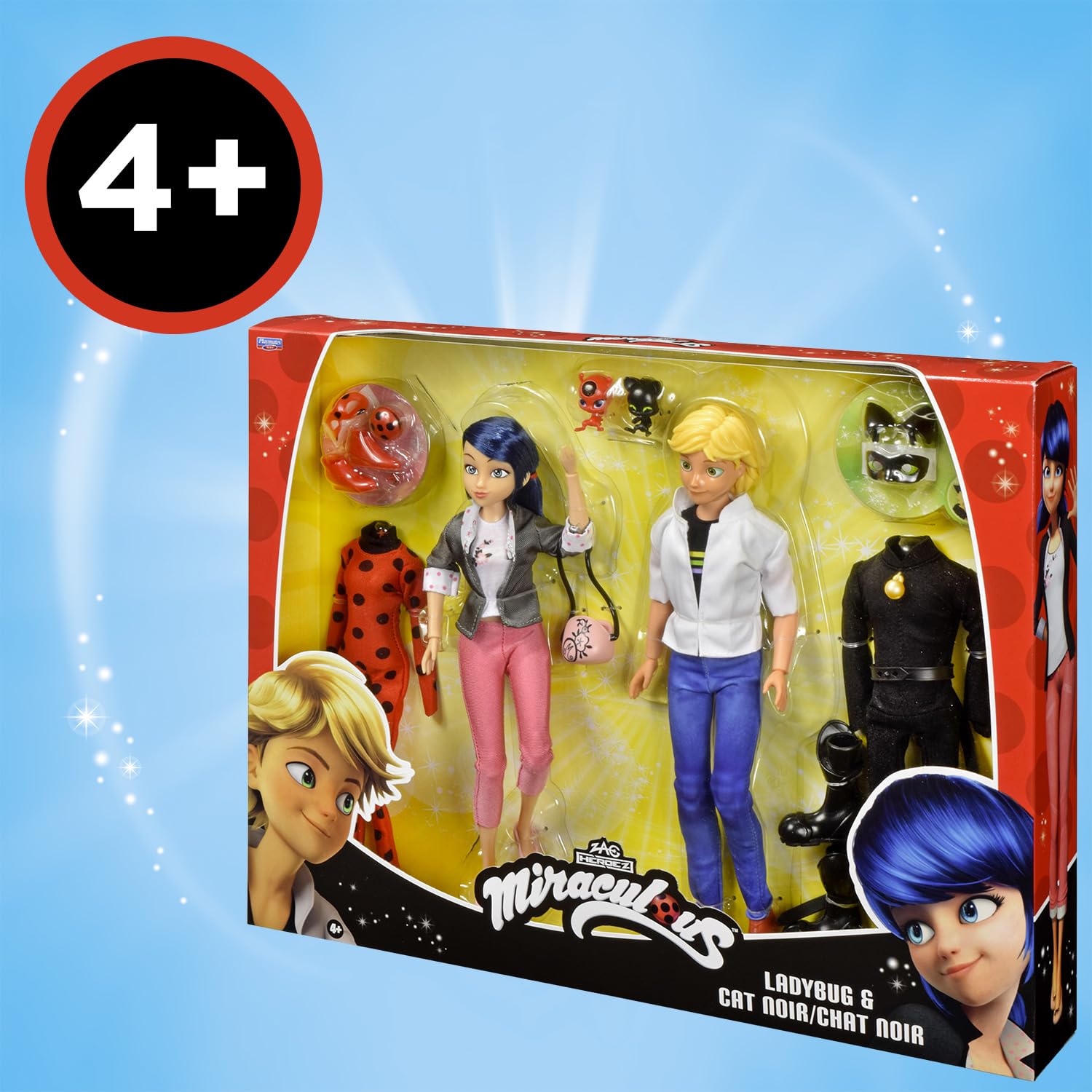 BANDAI – Miraculous – Confezione 2 bambole Marinette e Adrien con 2 abiti (Ladybug e Chat Noir) – Set regalo Miraculous 2 figure 26cm – Idea regalo per bambini – Giocattolo dai 4 anni in su – P50359