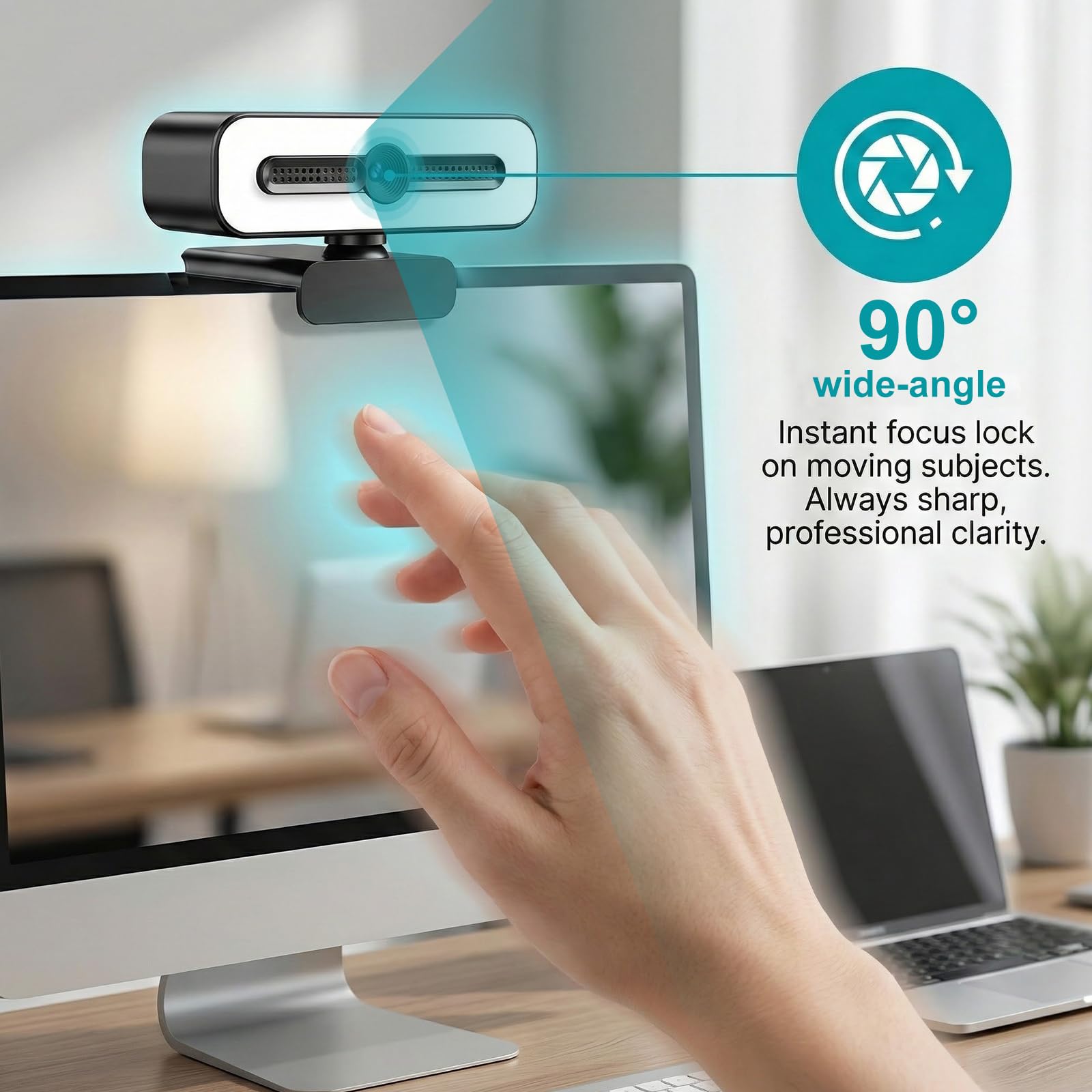 Webcam USB VEGOATY 1080P: webcam Full HD grandangolare da 90° con microfono per videochiamate e registrazioni, conferenze web, può ruotare la telecamera USB di 360°