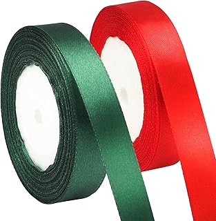 joycraft Gift Ribbon, Christmas Ribbon, Gift Wrapping Ribbon, 3/4" Wide Handmade Satin Ribbon, 50 Yds Fabric Satin Ribbon for DIY Craft, Party Deco, Xmas Deco(Green & Red Ribbon)