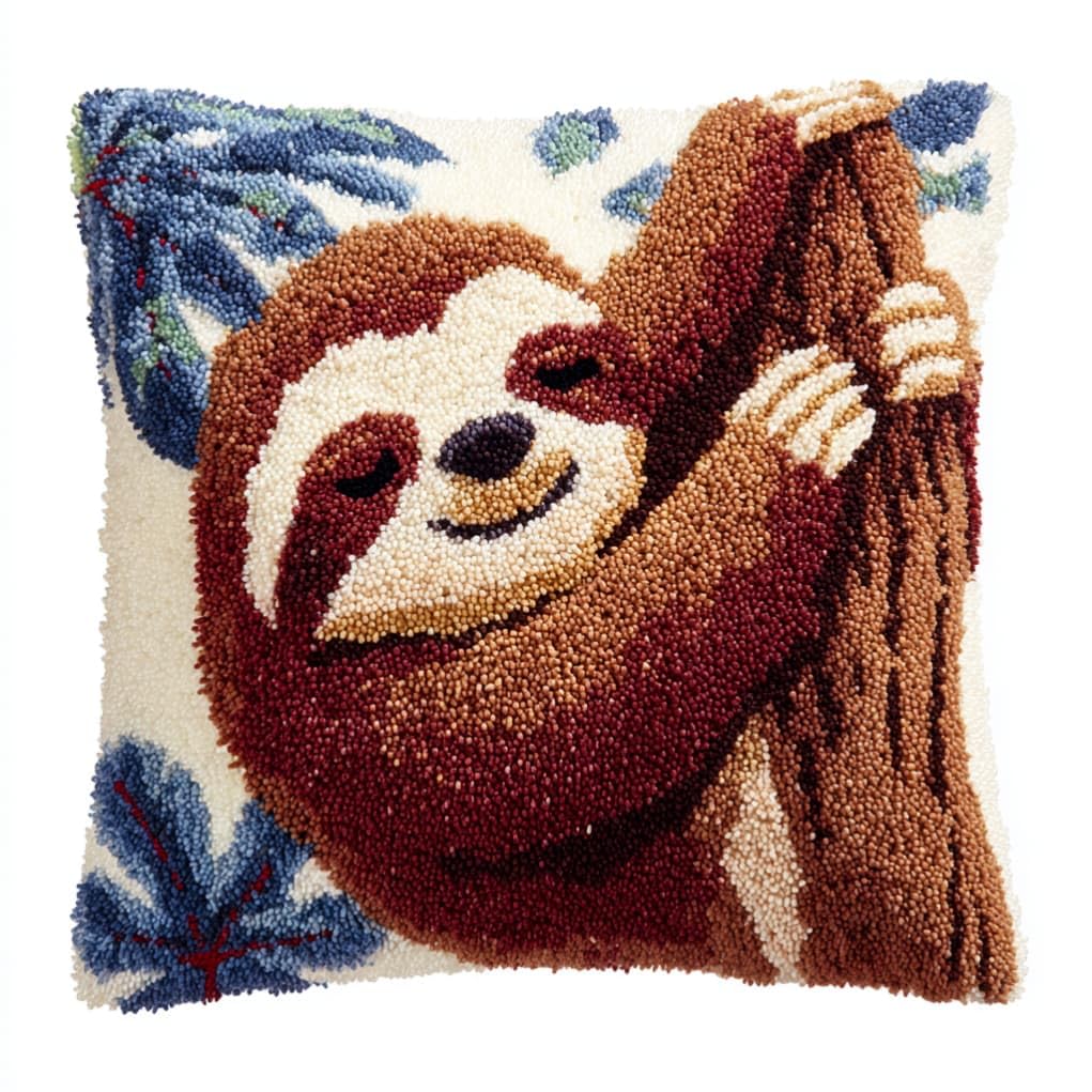 kitphoenix Latch Hook Kit Cushion Sloths 43X43Cm Handmade Knitted Cushion Material Package,Beginner Friendly DIY Craft Set,Home Decor Pillow