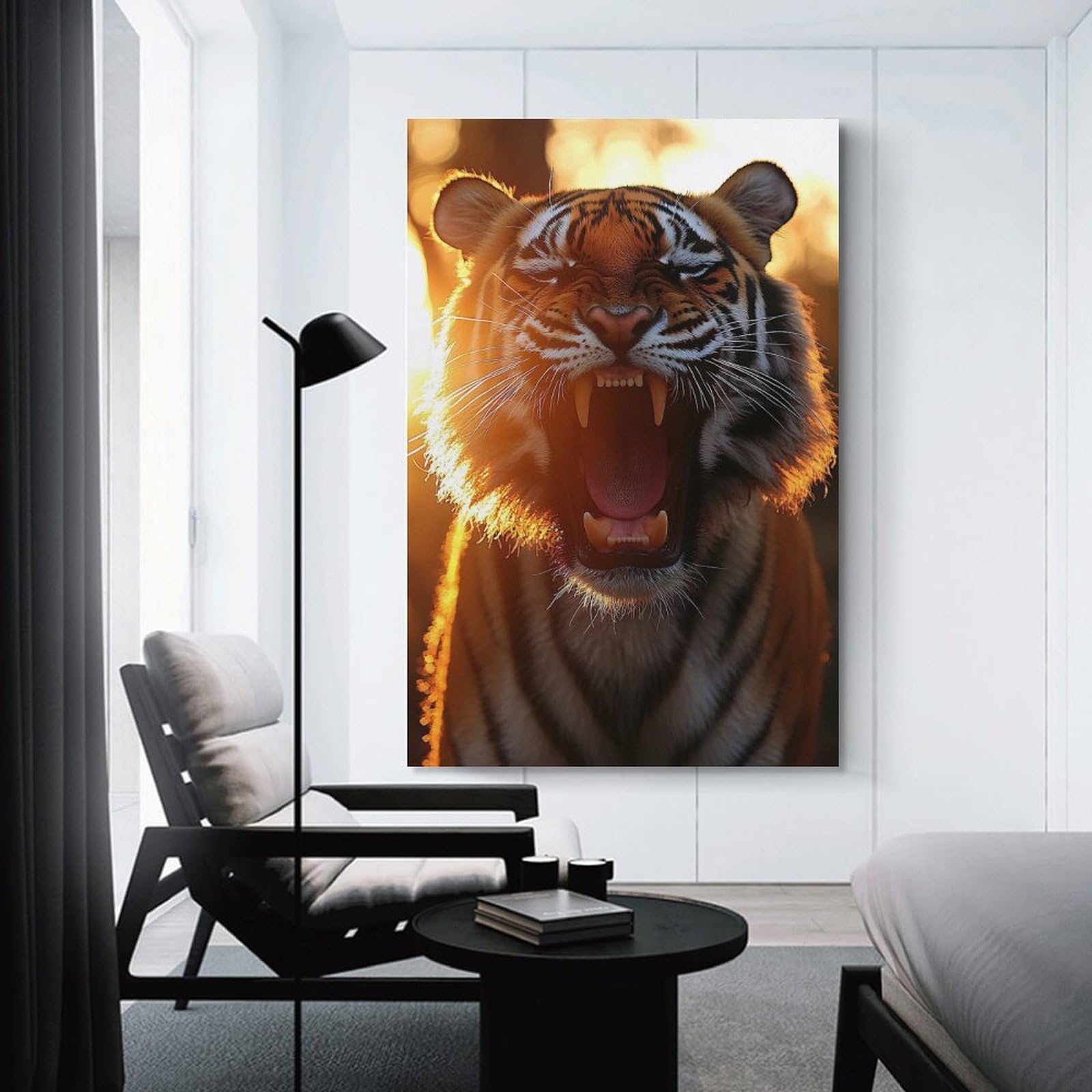 Junmoney Roaring Tiger Portrait at Sunset Room Decor Wall Art 24x36inch(60x90cm), for Entrance Walls, Hall Decor Or Foyers, A Neat Decor Update for Hallways
