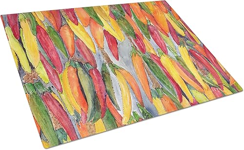 Caroline's Treasures 8893LCB Tabla de cortar de vidrio de pimientos picantes Tabla de cortar y servir de cocina de vidrio templado decorativa grande