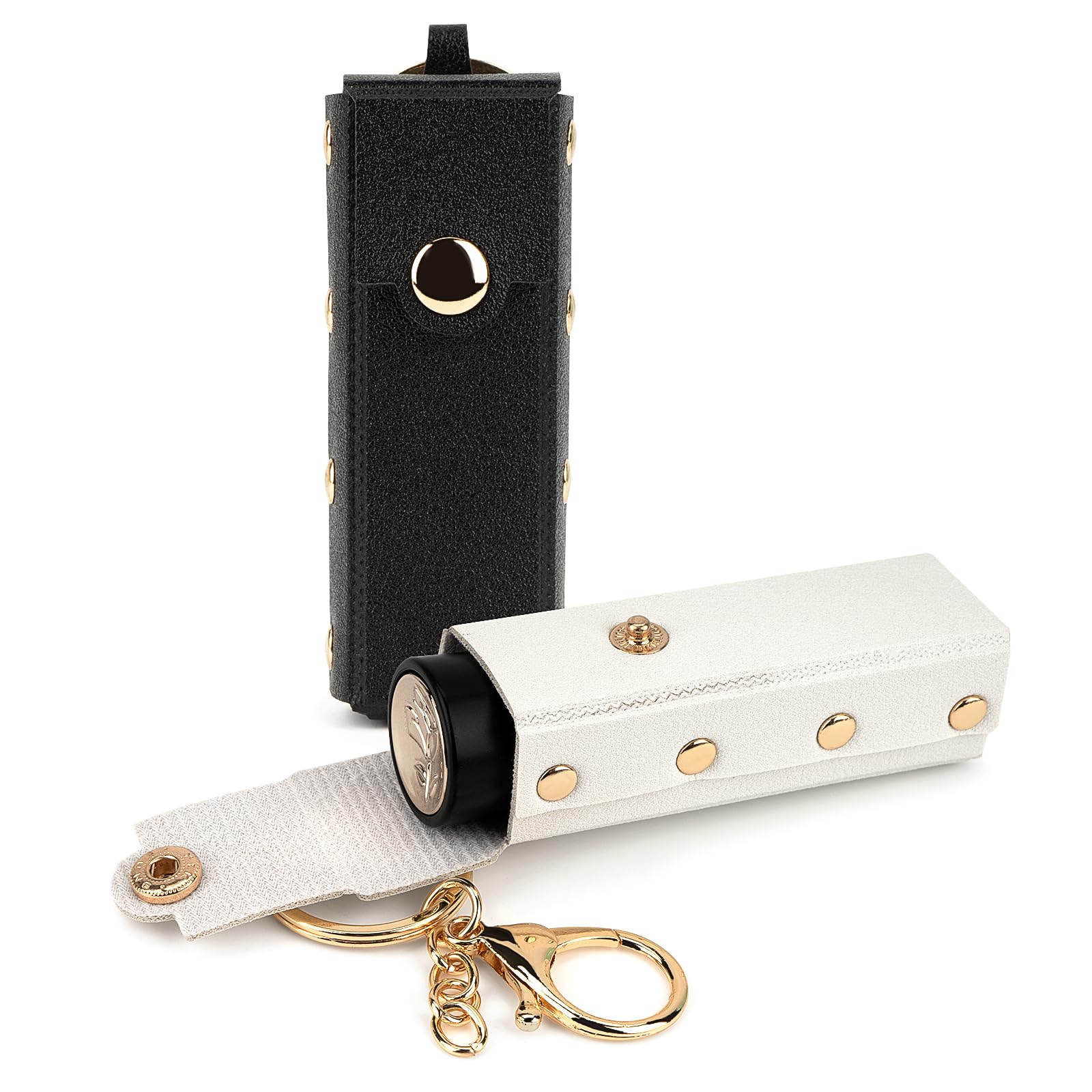 Adorila 2 Pack Lipstick Case, Soft Leather Lipstick Holder for Women, Portable Lip Balm Sleeve Pouch (Black & White)