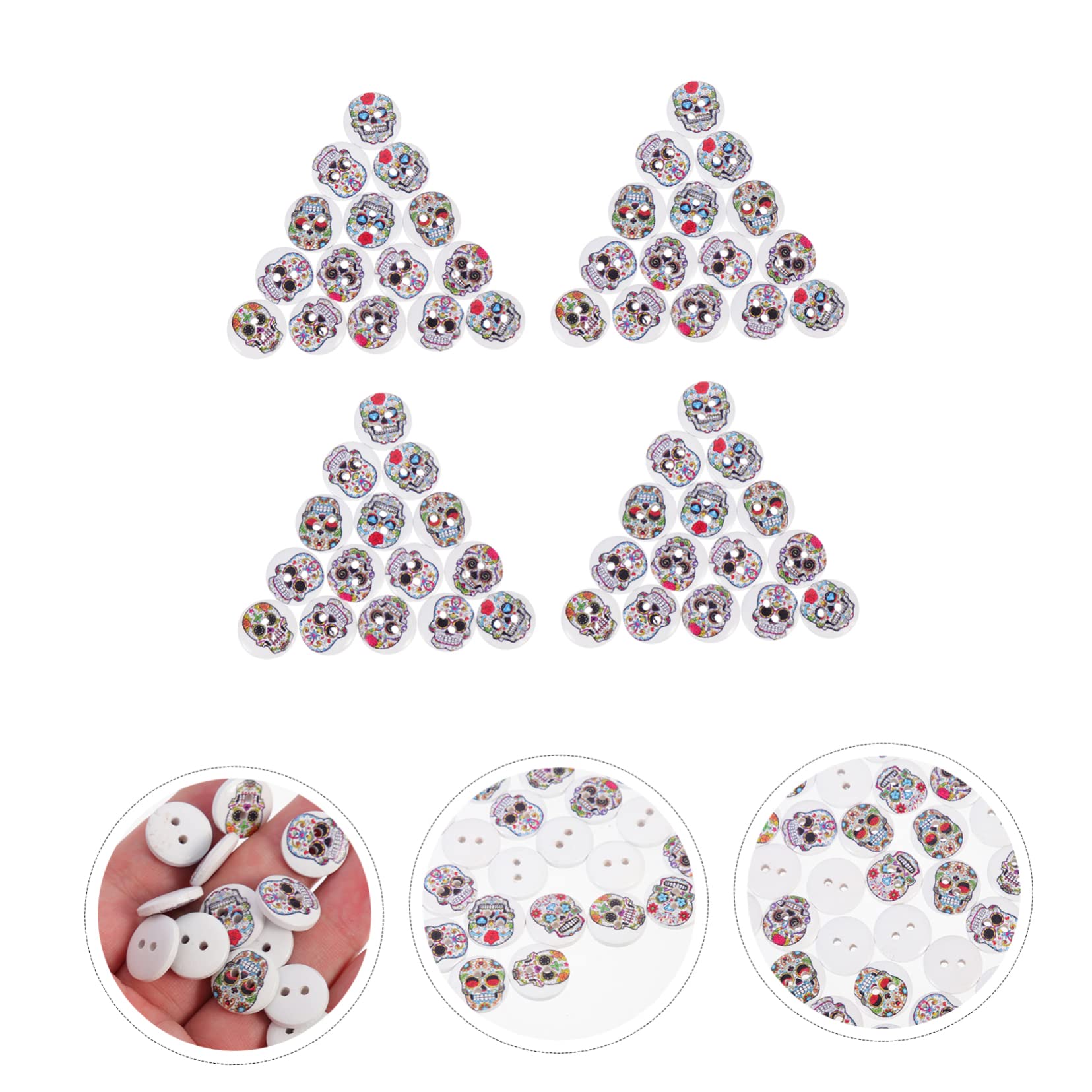 NUOBESTY 4 Set Di Bottoni Artigianali Per Cucire Con Motivo A Teschio Di Halloween in Legno Per Decorazioni Bottoni Di Ricambio Per Abbigliamento 200 Pezzi*4