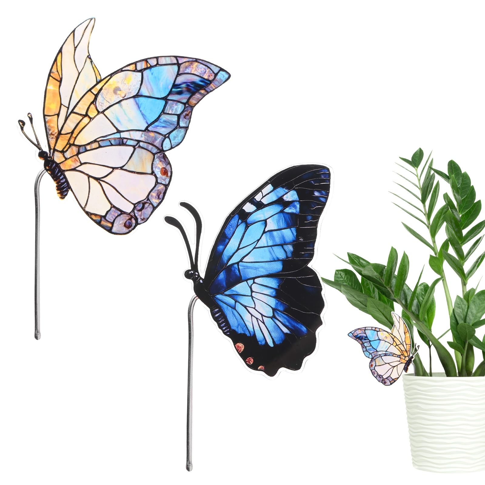 M METERXITY 2-Pack Butterfly Flower Pot Huggers 3.1/2.6", Butterfly 1