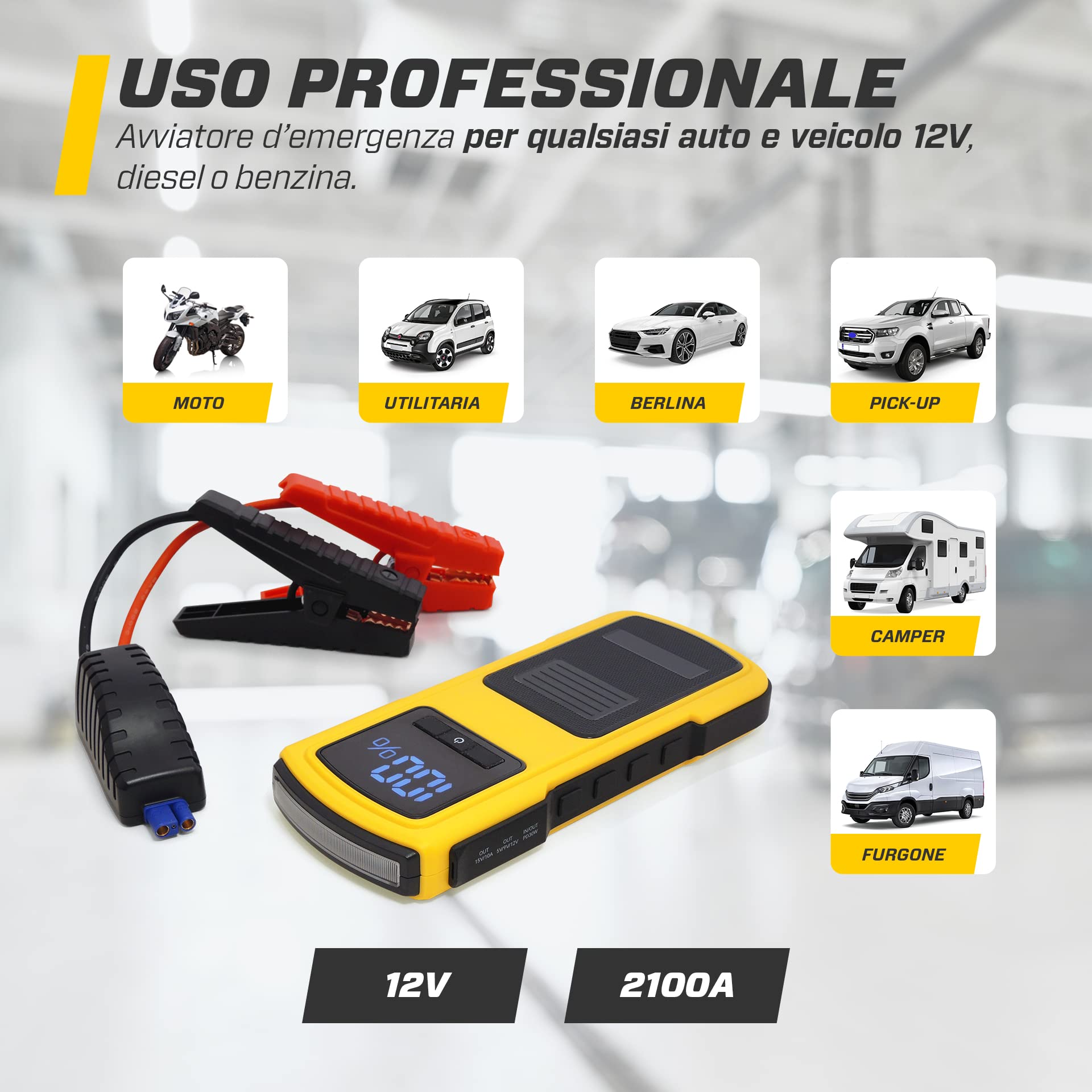 MAXTOOLS JSL360 Rozrusznik awaryjny 12 V 2100A do samochodów, terenowych, pojazdów terenowych, kamperów i pojazdów użytkowych, baterii, wyświetlacza LED i szybkiej ładowarki QC3.0