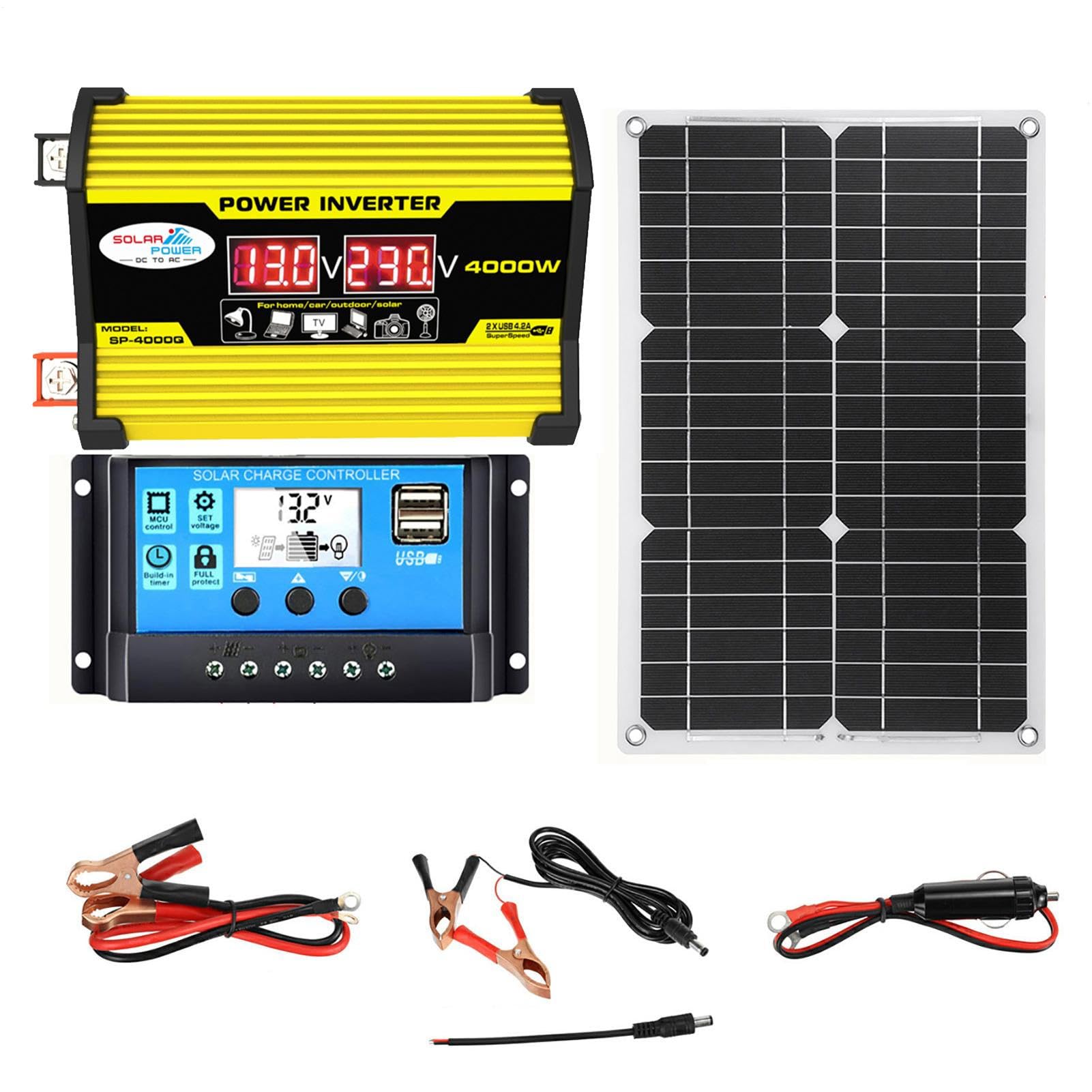 Energía Solar Portátil,220V Inversor Corriente 4000W (máx.) Con 2 Puertos USB,30A Controlador Carga Solar,420x280x2,5mm Kit Completo Paneles Solares,18W Panel Solar Monocristalino 12V / 24V