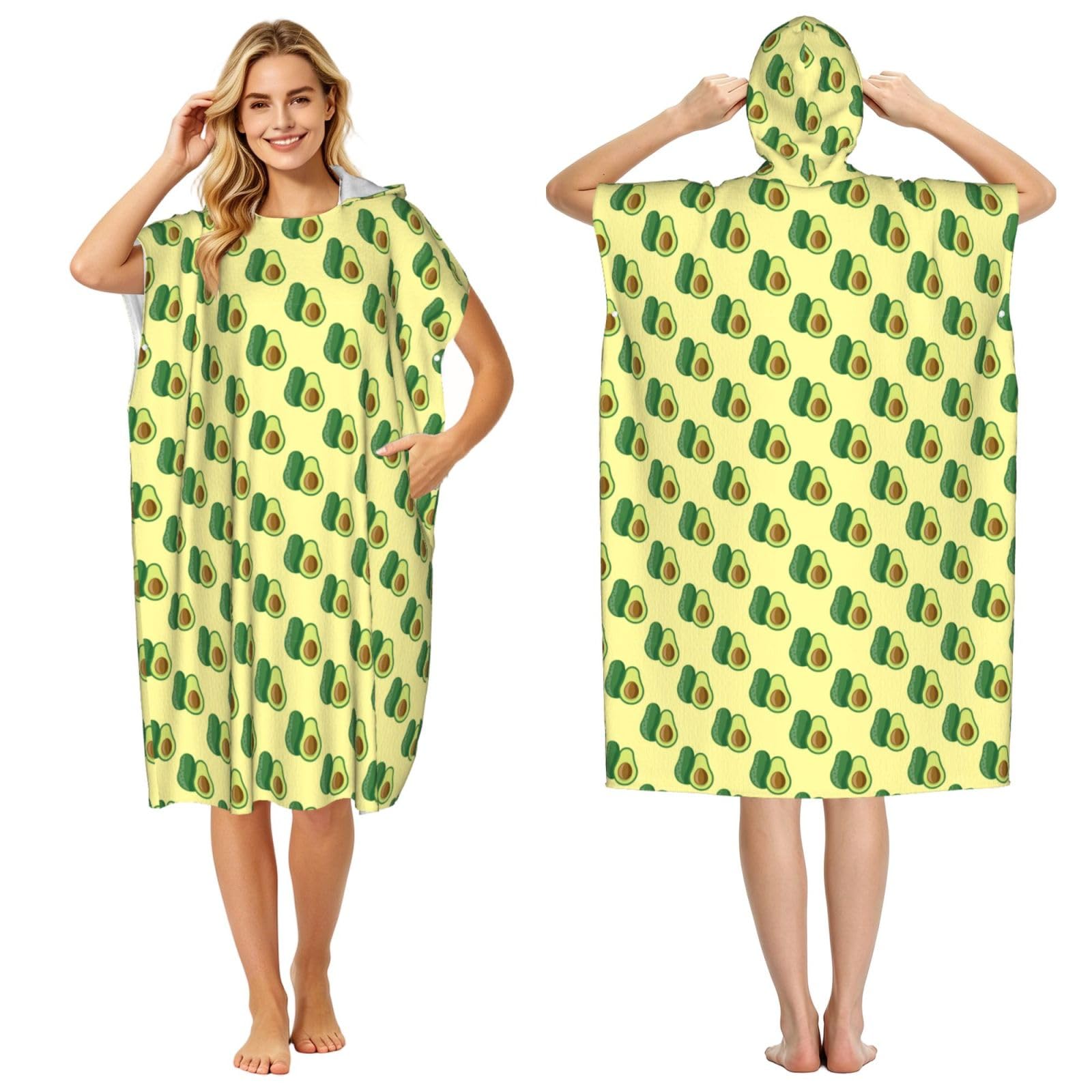 Noble Ren Fresh Cartoon Avocado Adult Hooded Beach Towel Swimming Cover Outdoor Wearable Towels Bath Bathrobe Cape Quick Drying