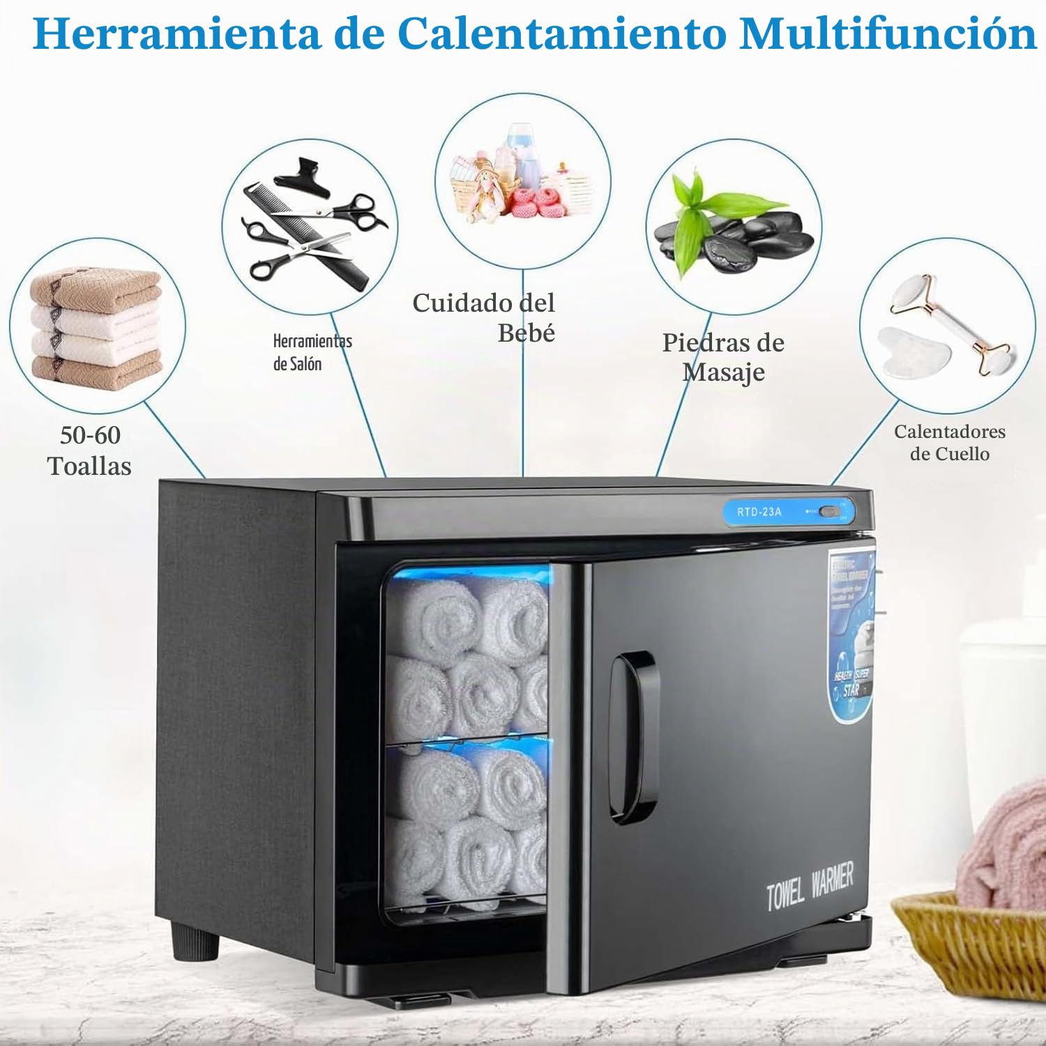 Citybee Toallero calentador de toallas – calentador de toallas UV – calentador de toallas 360 ° – secador de toallas eléctrico de bajo consumo – para belleza, spa, baño, hotel (negro, 23 L)