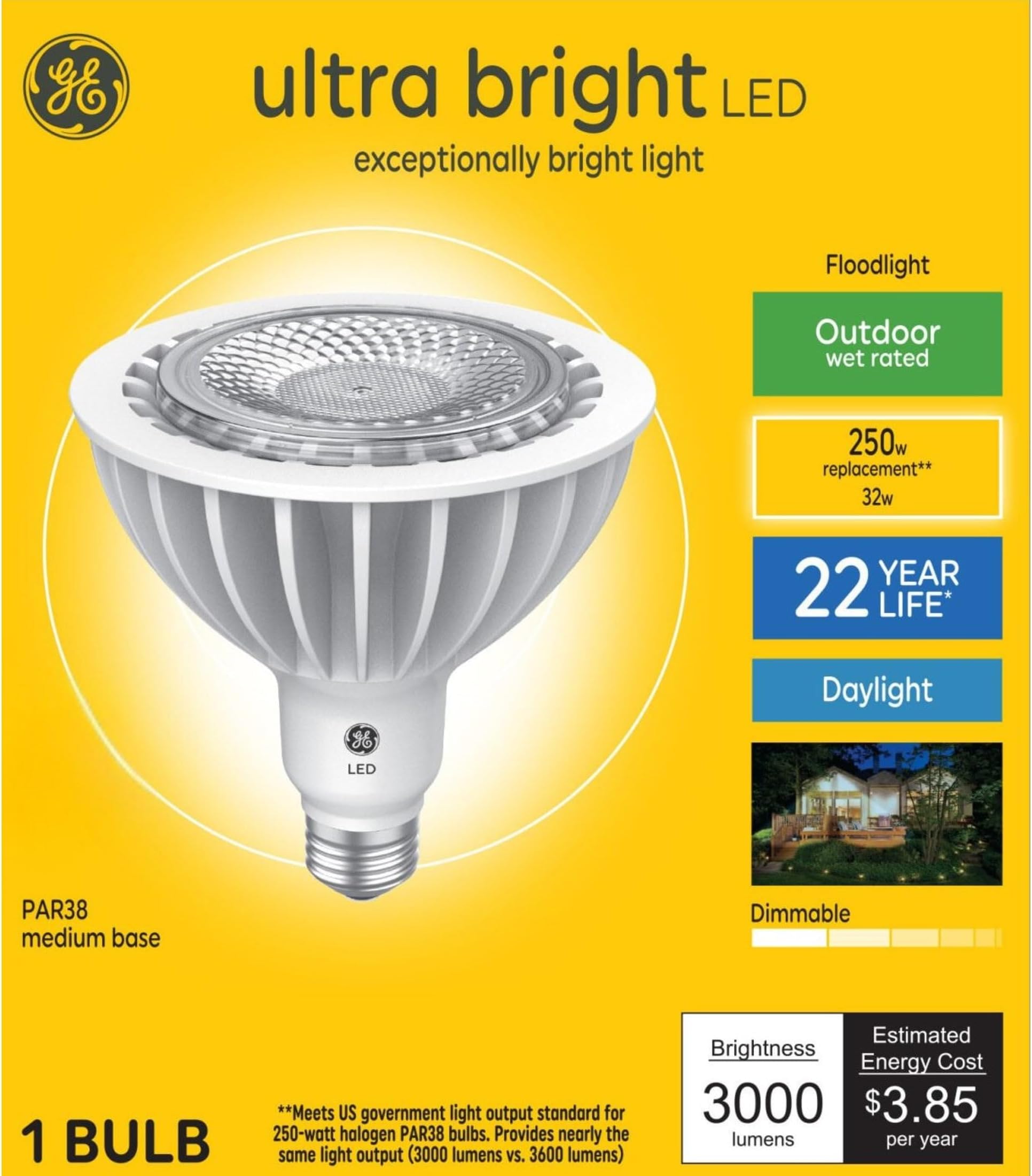 GE Ultra Bright LED Light Bulbs, 250 Watt, Daylight, PAR38 Floodlights