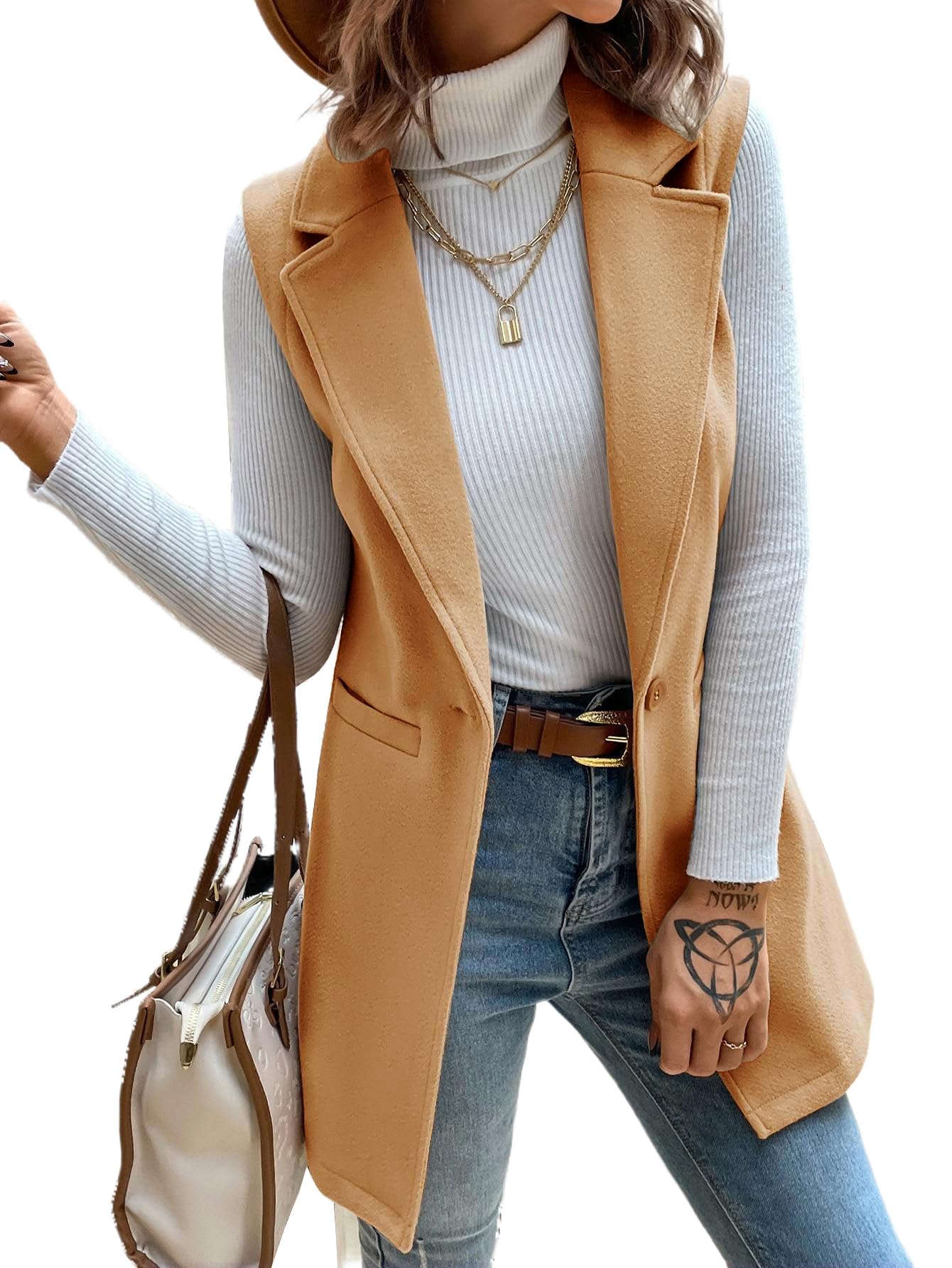 idealsanxun Womens Wool Vest Fall Winter Long Sleeveless Blazer Jackets Cardigan, Camel, Medium-picture-27