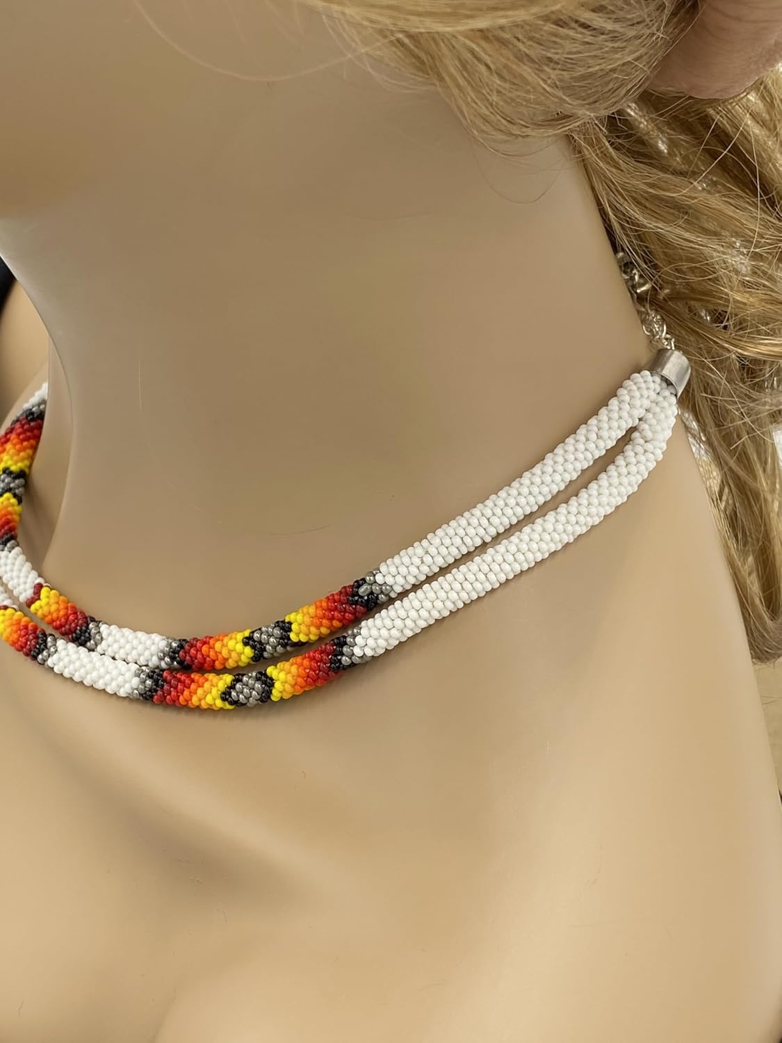Native Style Beaded Double Strand Rope Necklace for Women Handmade
