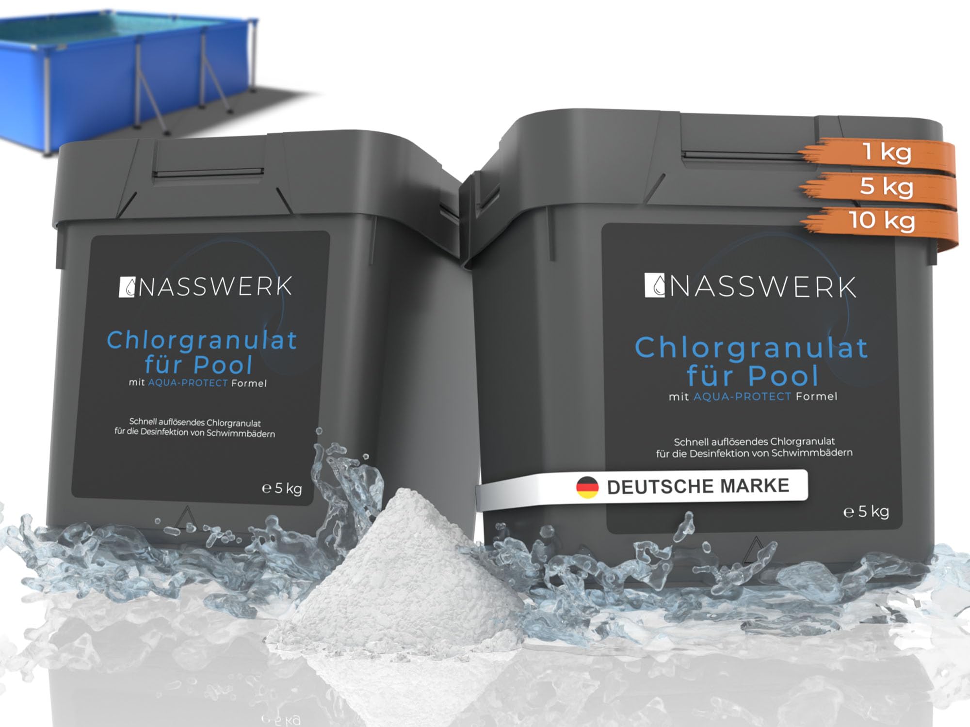 NASSWERK® Chlorgranulat für Pool 10kg | Hocheffektives Chlor Granulat zur Schockchlorung & Stoßchlorung | Poolpflege Chlor-Granulat schnelllöslich für Schwimm- & Whirlpool | Schwimmbad Desinfektion