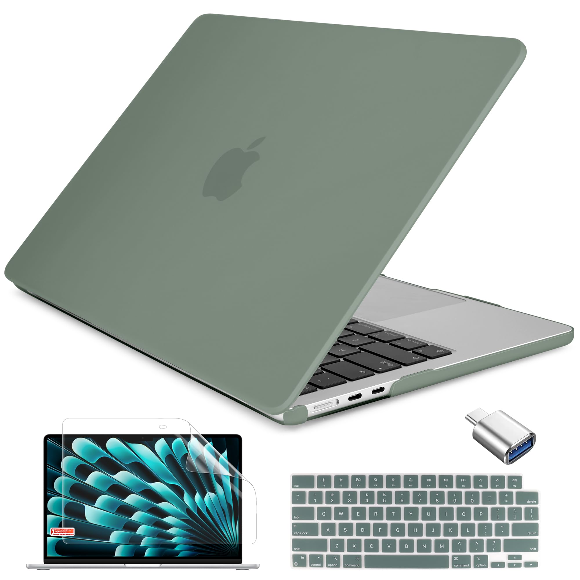 Batianda Compatible for M4 MacBook Air 15 inch Case 2025 2024 M3 2023 M2 Chip Model A3241/A3114/A2941, Hard Shell Case with Screen Protector Silicone