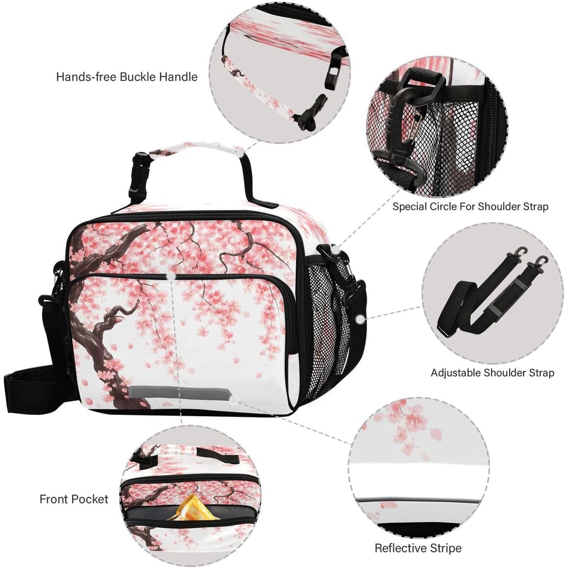 Lunch box Insulated Soft Lunch Bag Lunch Container Japanese Cherry Tree Blossom for Office Work School Picnic Beach