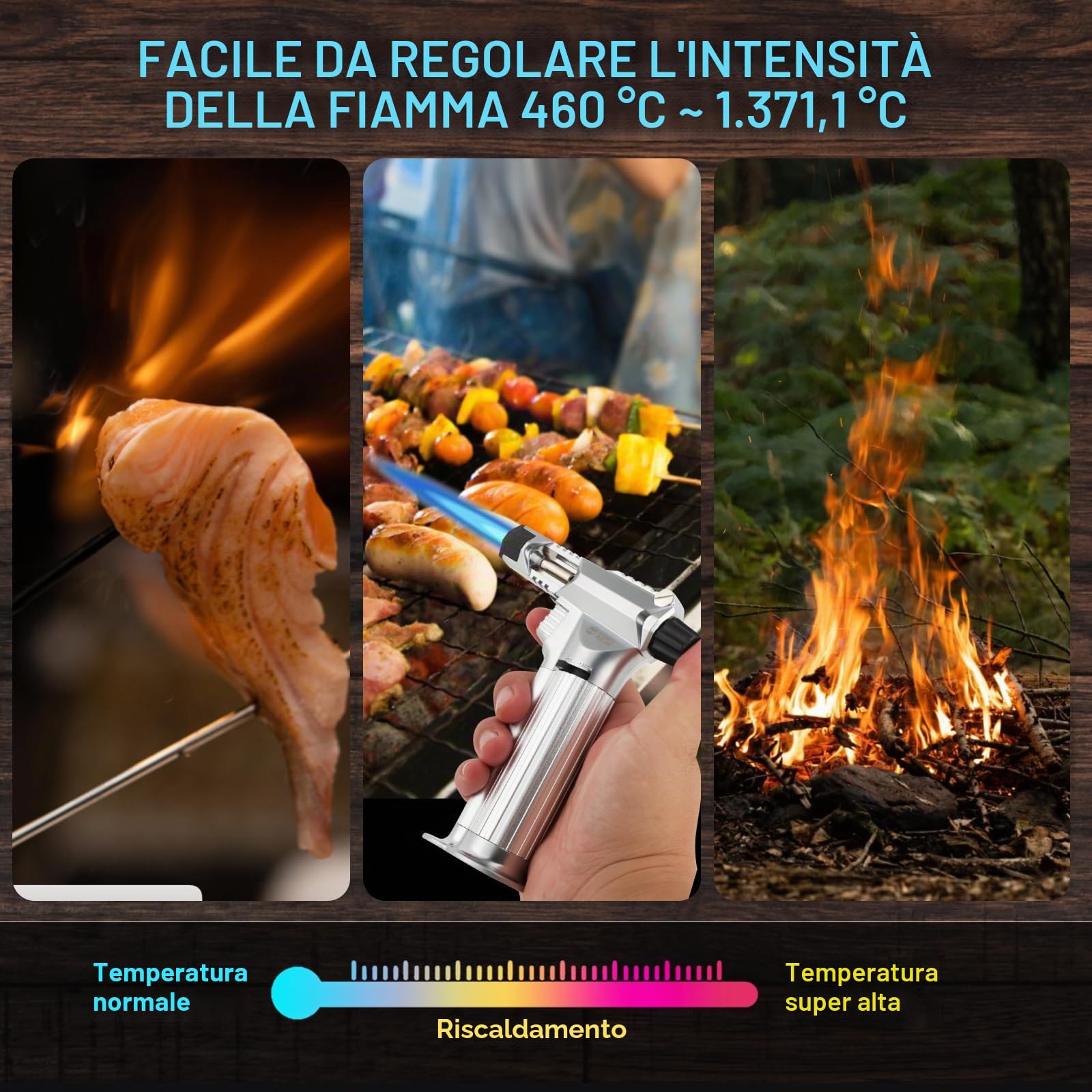 Tutto in metallo, bruciatore professionale da cucina con blocco di sicurezza, fiamma multiuso ricaricabile regolabile, per barbecue all'aperto, cottura
