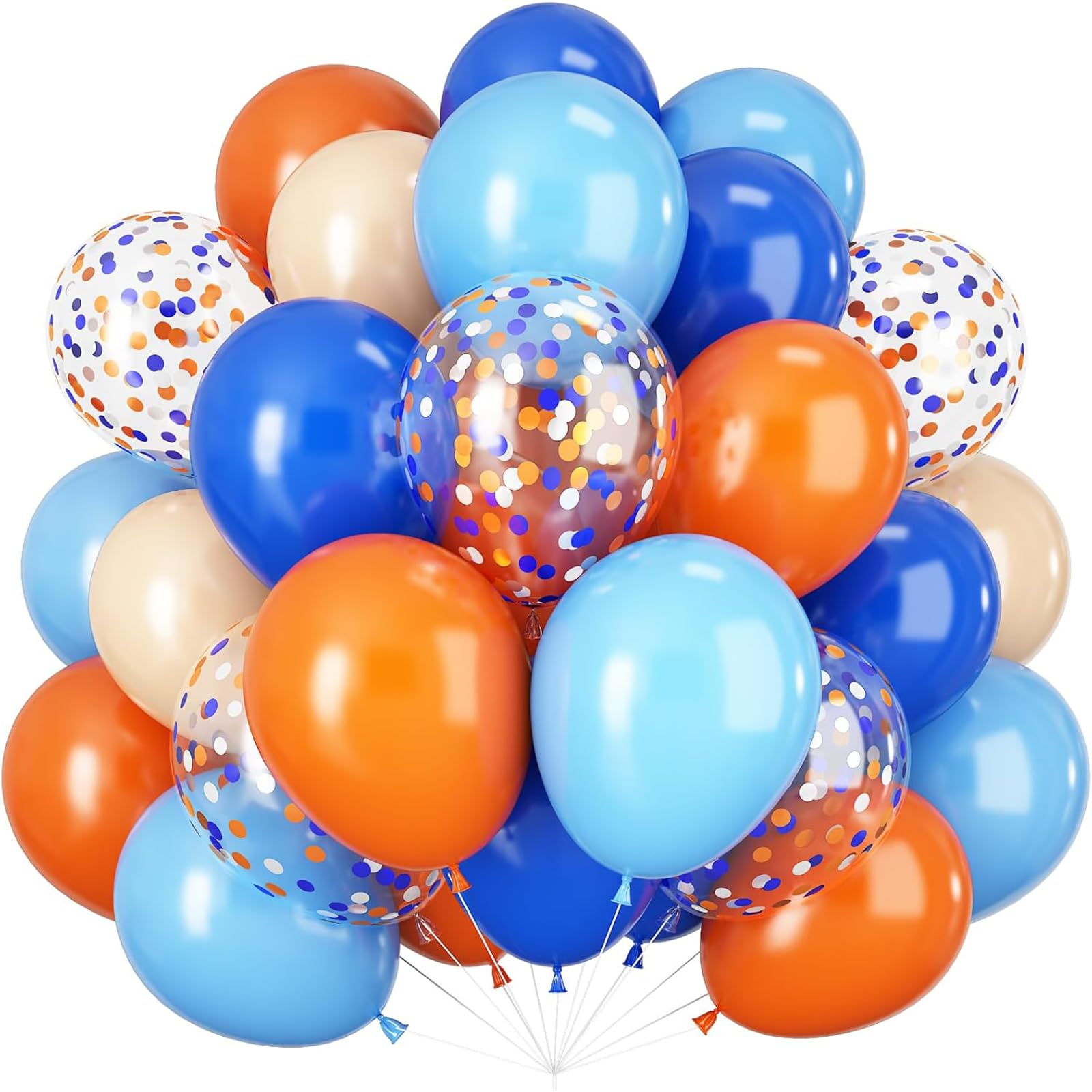 Blue Orange and Beige Balloons, 100pcs 12 Inch Latex Balloons, Confetti Balloon, Perfect for Sports Themed Party, Boys Birthday, Baby Shower, Graduation, Carnival & Game Day Party Decorations