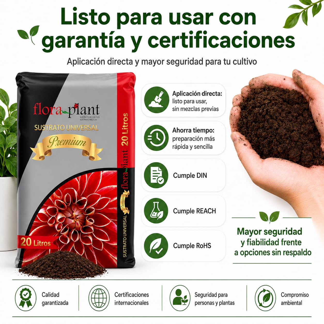 FLORAPL20 Sustrato Universal 20 L, Marrón (4 Unidades)