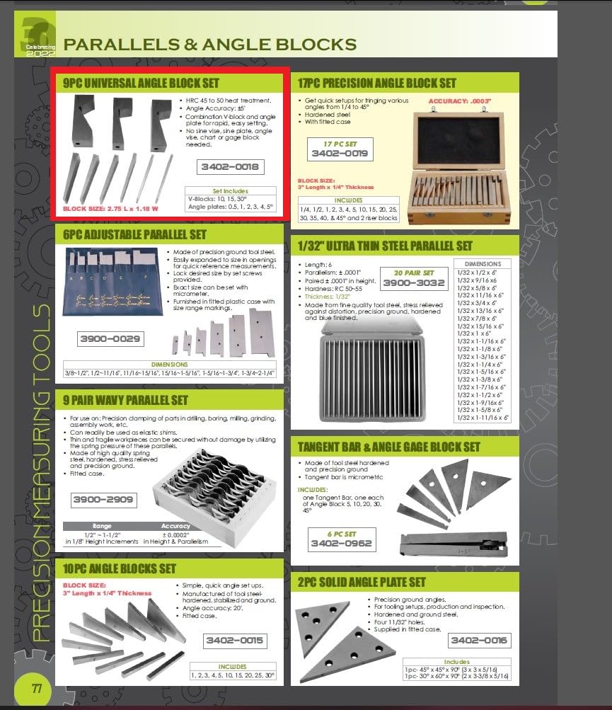 HHIP 3402-0018 9 Piece Universal Angle Block Set, 0.25" x 3"