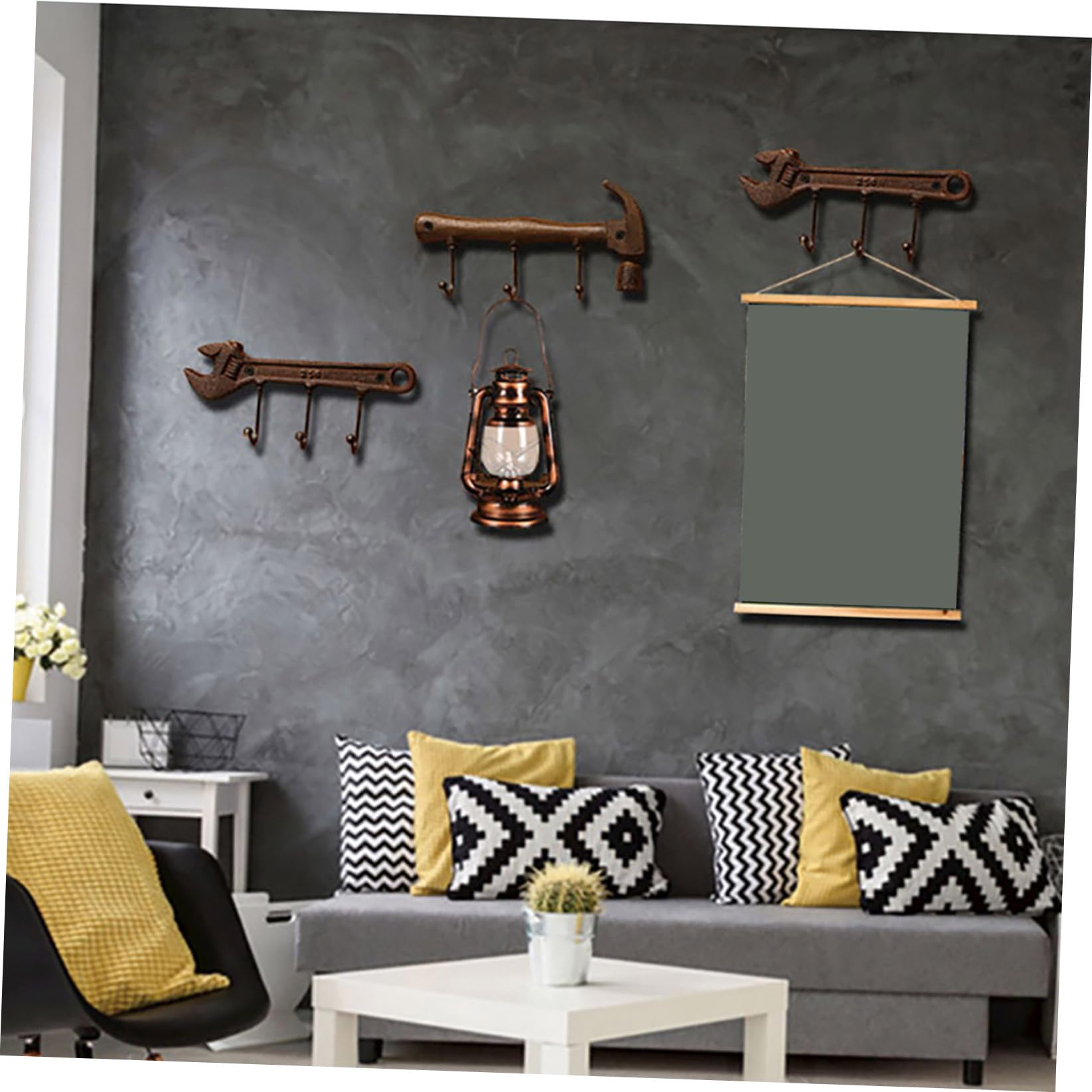 GLEAVI Set di Ganci da Muro Decorativi e Resistenti Forma di Martello e Chiave Inglese Stile Industriale in Ferro per Soggiorno e Studio