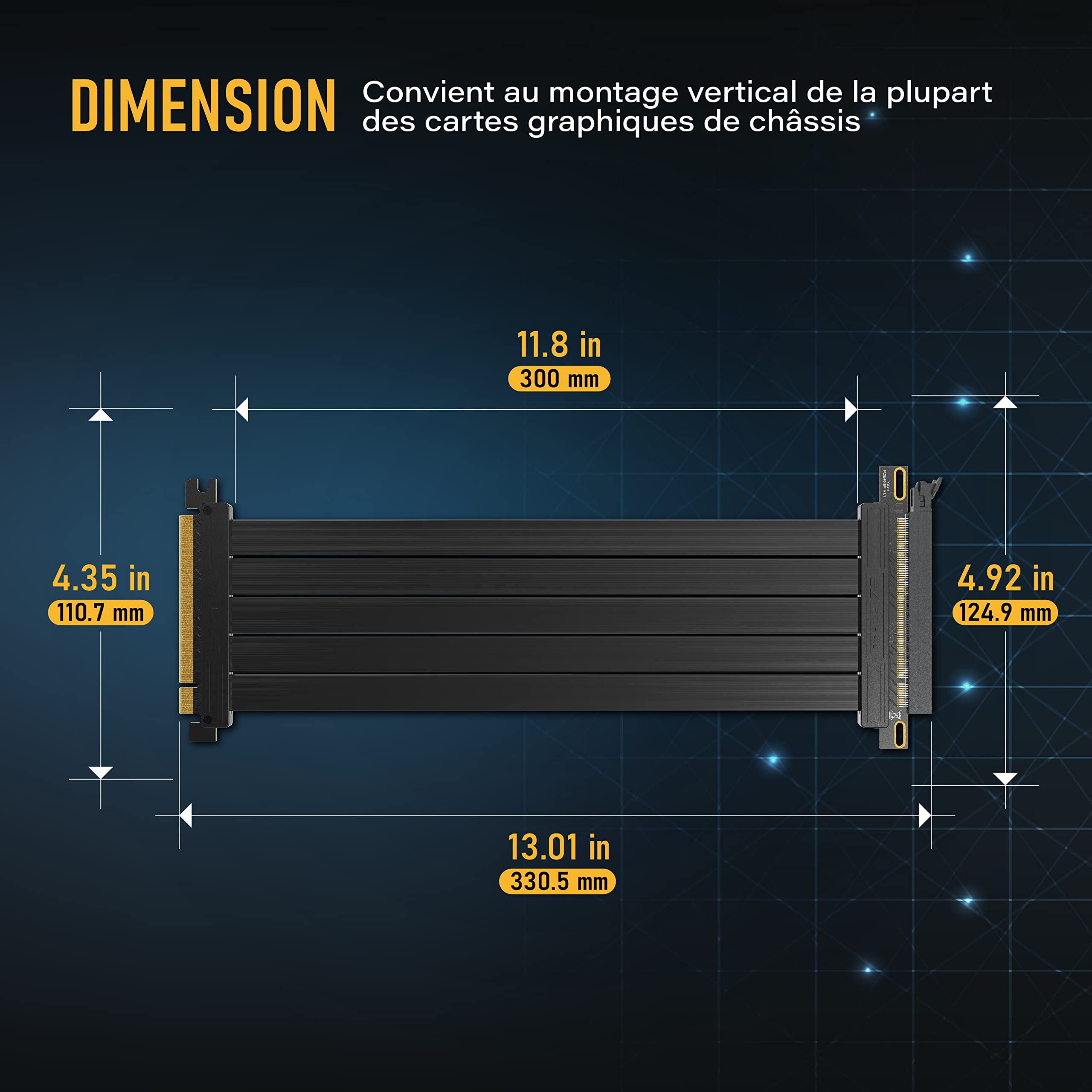 EZDIY-FAB PCIE Gen 4 16x câble de montage haute vitesse extrêmement flexible PCI Express 4.0 ports carte d'extension GPU-connecteur droit [11.8in/30cm]