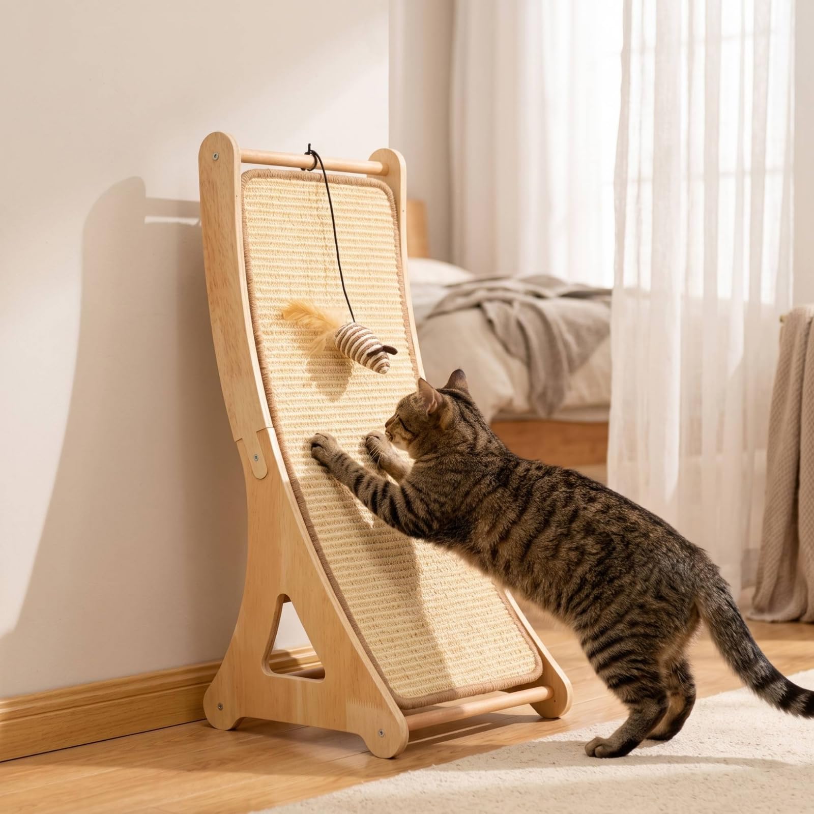 Qianly Rascador para s No Tóxico | Curvo, Rascador Sisal con Juguete, Autoportante, Tabla Rascar para s, Interiores