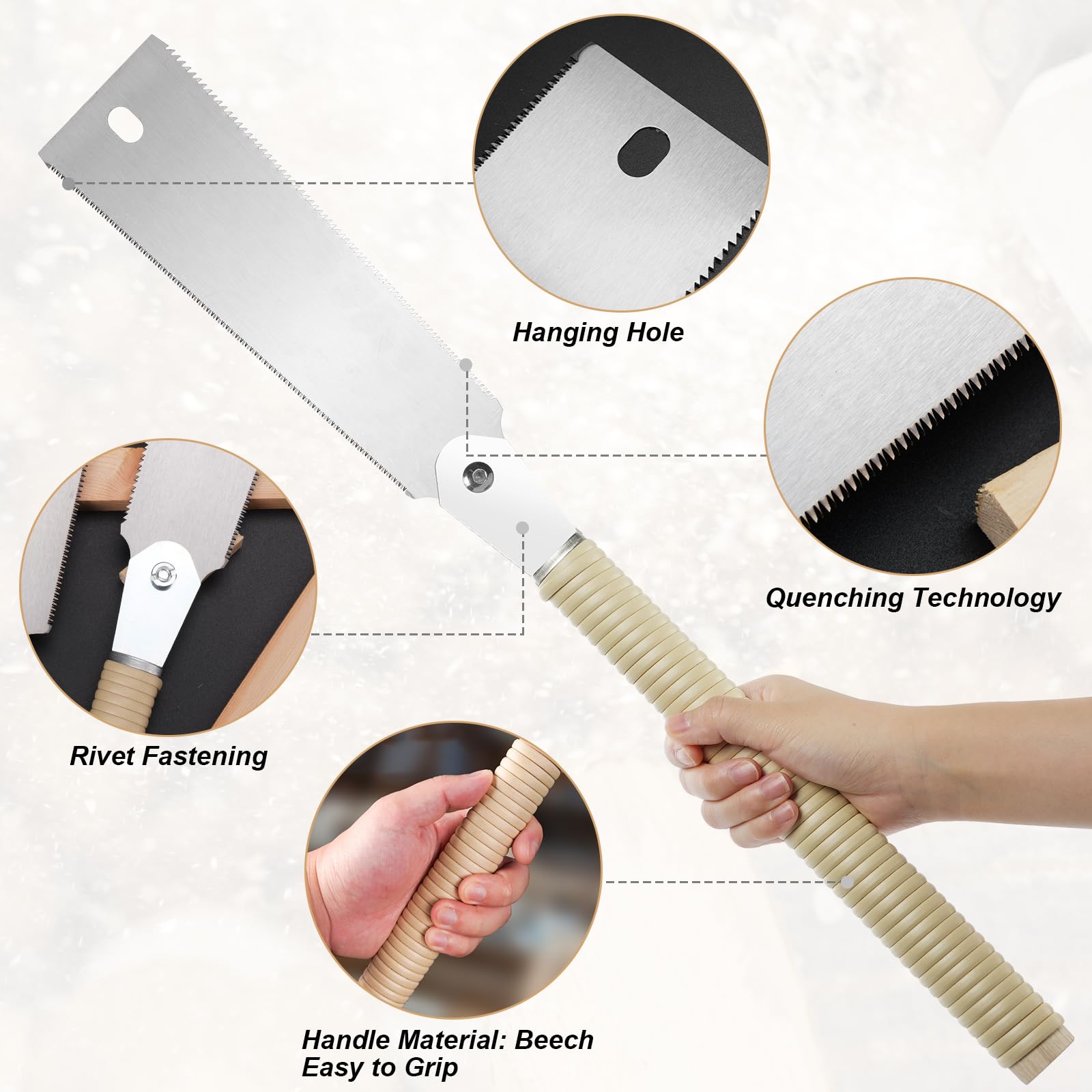 flintronic Sierra manual de carpintería pequeña, Doble Filo cuchilla flexible de 9/18 TPI, Mini sierra de doble cara para Carpintería, artesanías, aficiones, bricolaje, Sierra de poda hortícola
