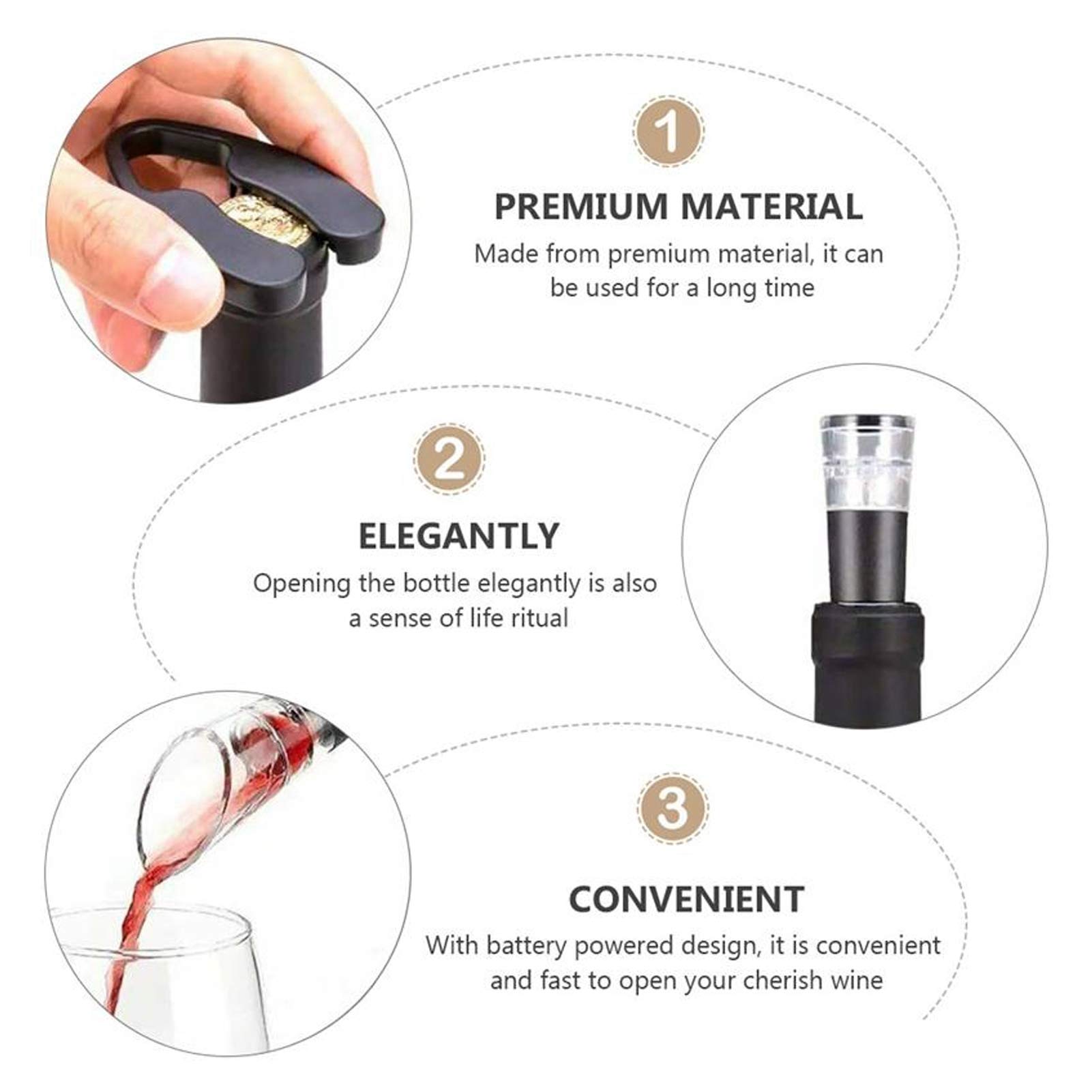 Ensemble ouvre-bouteille électrique, tire-bouchon automatique avec -capsule, verseur à vin et bouchon sous vide, ouvre-bouteille alimenté par batterie pour les amateurs de vin, (Noire)