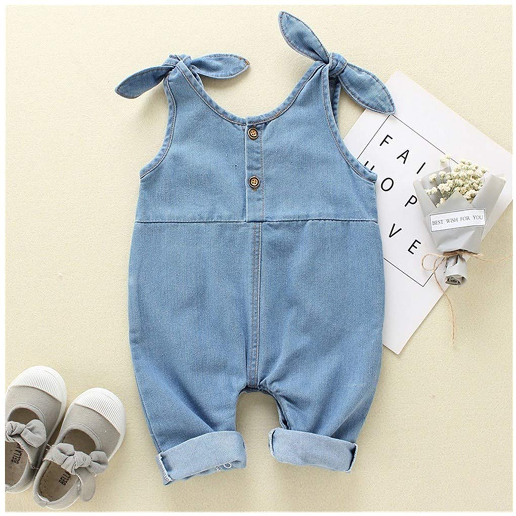 XYSSWW Baby Girls Denim Solid Color Sling Cute One-Piece Smock Jeans (Blue, 3-6M)