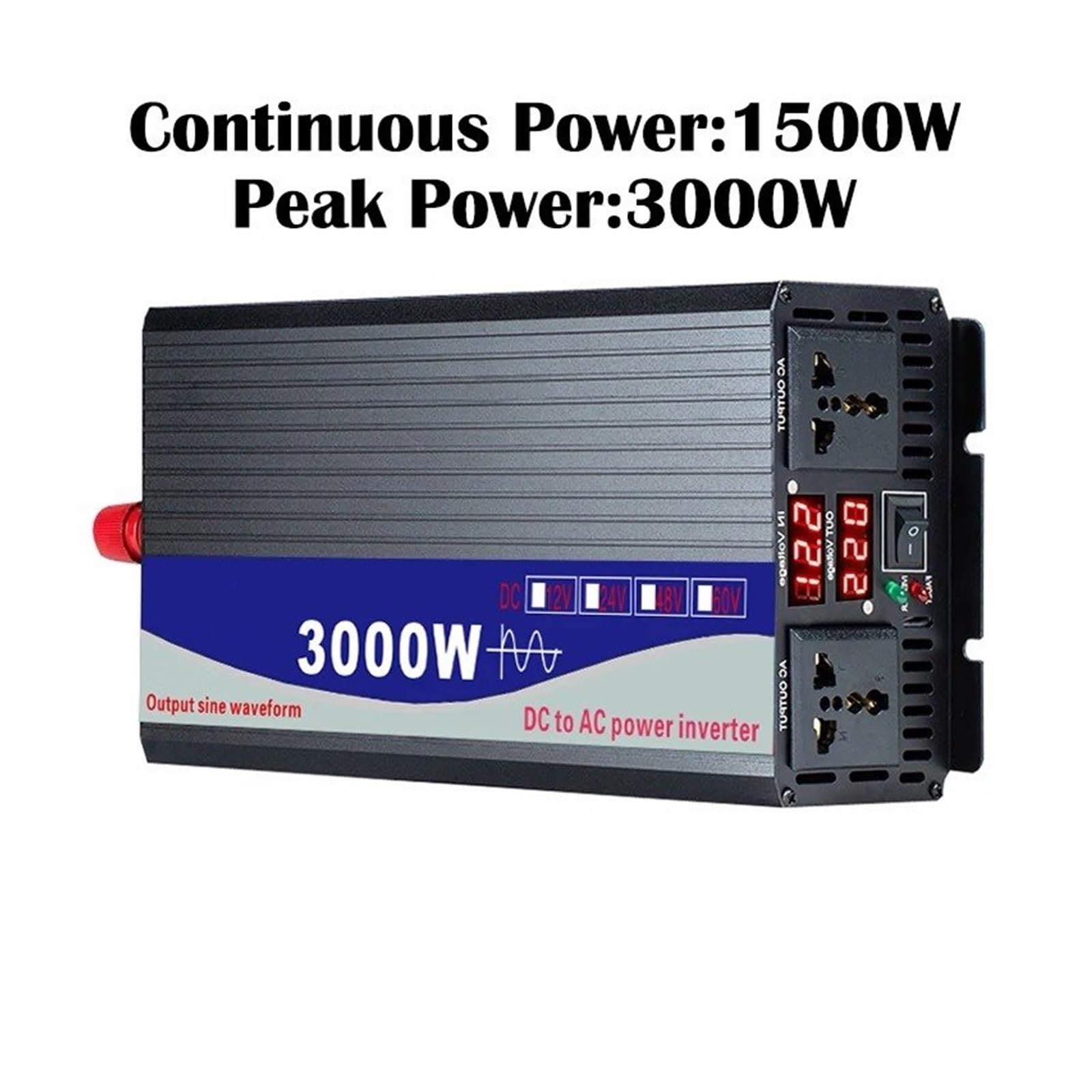 Inversores Solares para Coche con Doble Pantalla Digital Onda Sinusoidal Pura 12 V CC 24 V 48 V 60 V 72 V CA A 110 V 220 V 3000 W 4000 W Portátil(60V,220V(50Hz),3000W)