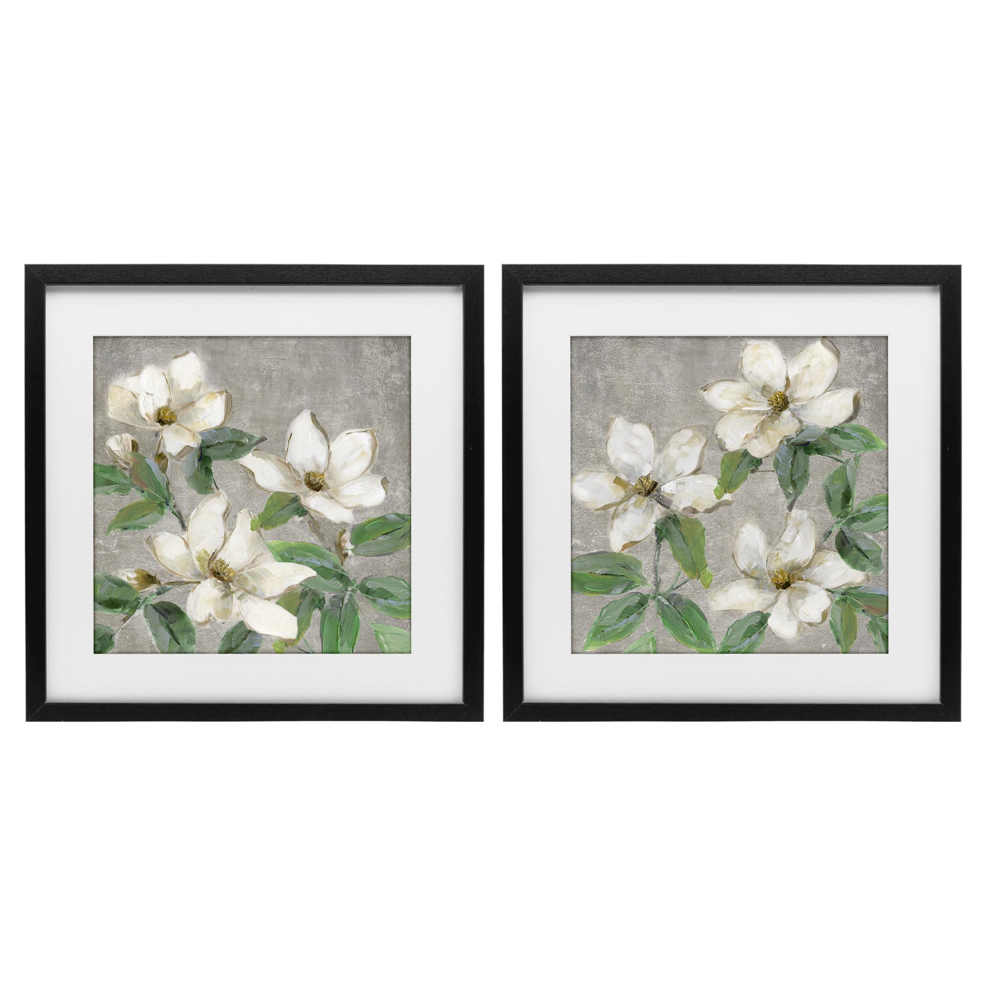 Ivory Magnolias Floral, 16 x 16 Inch Framed Print Under Glass Set
