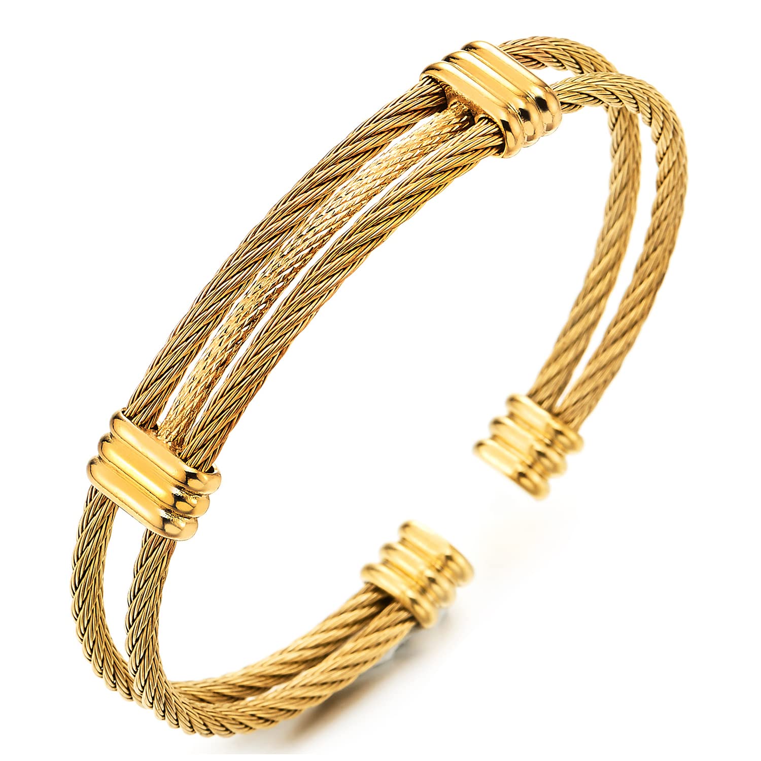 Men Women Stainless Steel Twisted Cable Adjustable Cuff Bangle Bracelet
