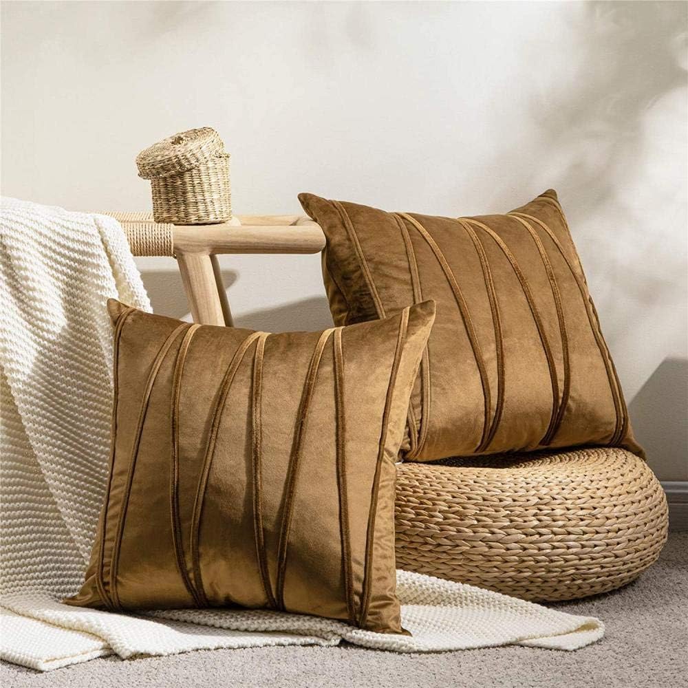 Amazon Brand - Umi Decorative Striped Throw Pillow Covers 16 X 16 Inch,Soft Solid Velvet Pillow Covers Cushion Case with Zigzag Pattern for Sofa Bedroom 40 X 40 Cm (Pack of 2) Brown (B0CSWJXS89) Amazon Price History, Amazon Price Tracker