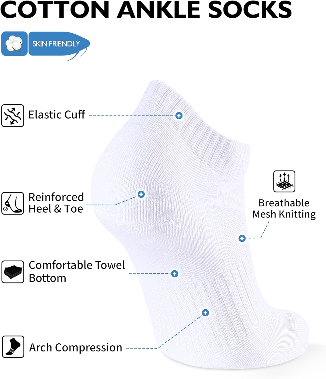 CLOSEMATE Athletic Ankle Socks for Men Women Soft Cotton Cushioned Non Slip and Breathable for Running 6 Pairs - Image 3