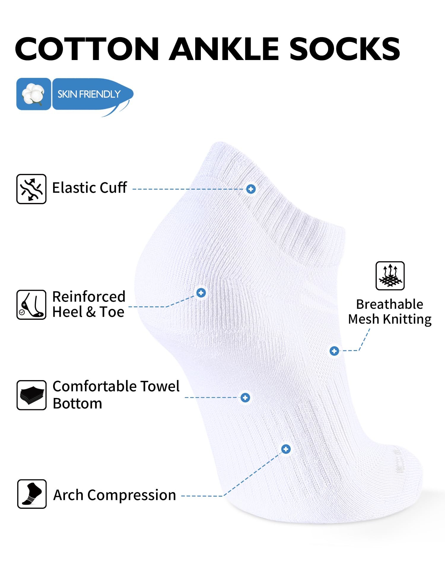 CLOSEMATE 6 Paires Chaussettes Basses Homme Femme 39-42 43-46 en Coton Socquettes de Sport Antidérapantes Respirantes Anti-Ampoule pour Sportswear Running Randonnée Cyclisme Tennis en Blanc Noir Gris